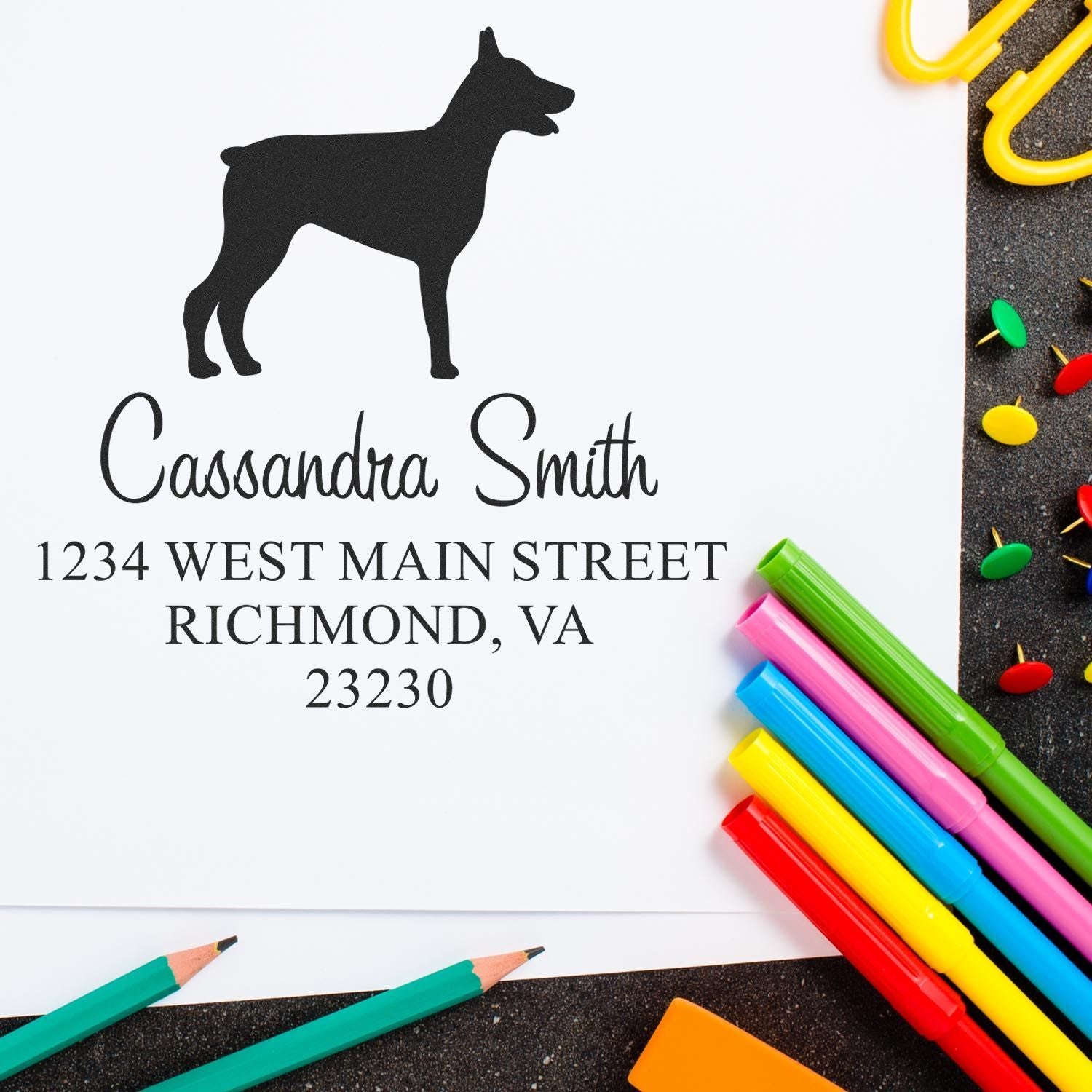 Wood Handle Doberman Address Stamp