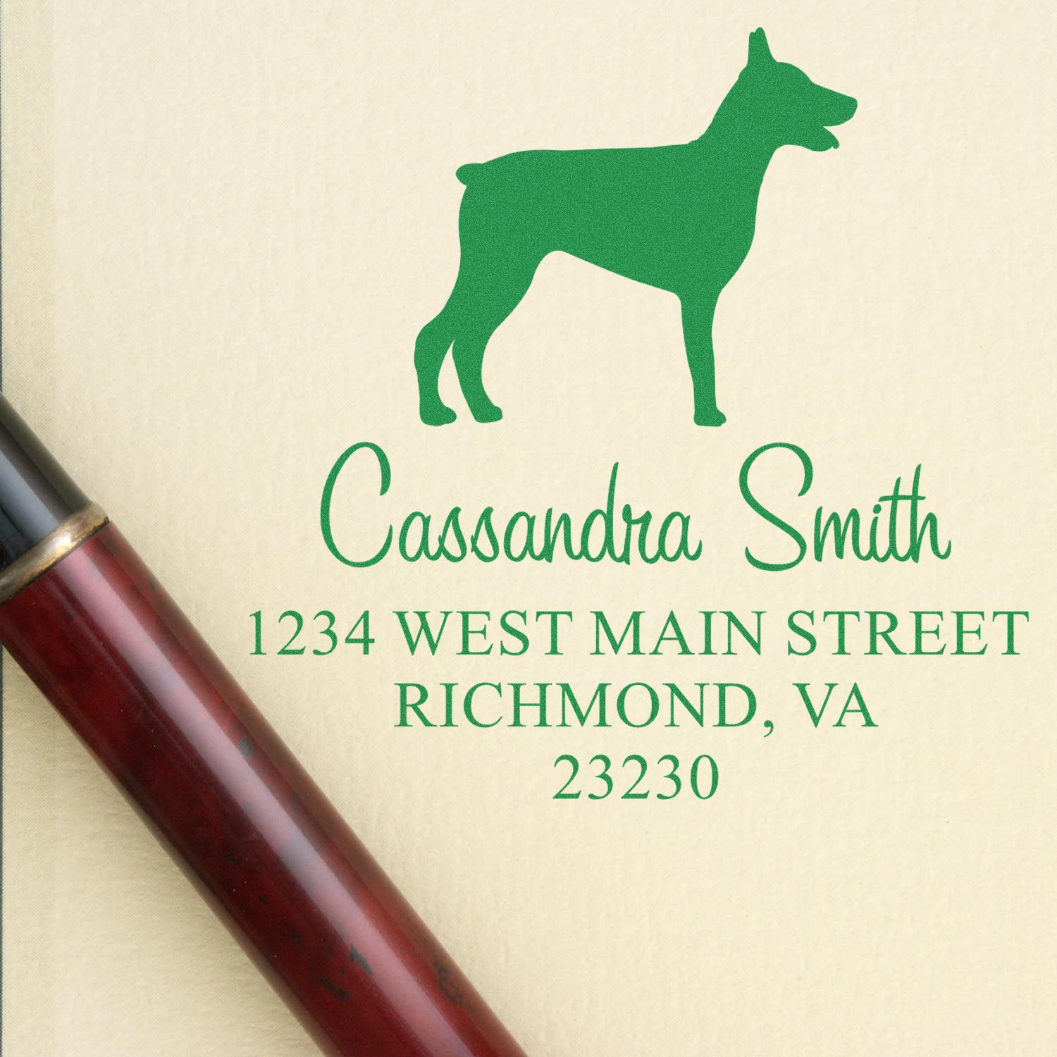 Wood Handle Doberman Address Stamp