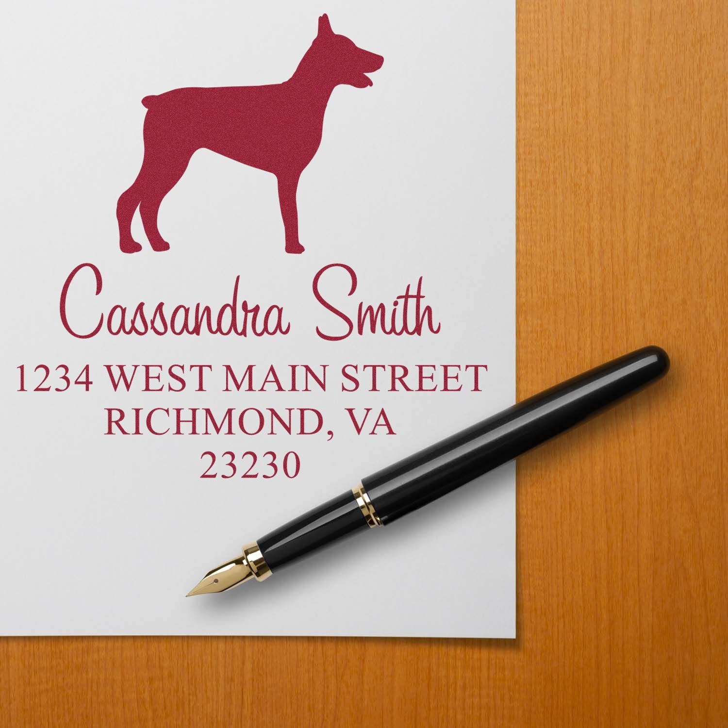 Wood Handle Doberman Address Stamp