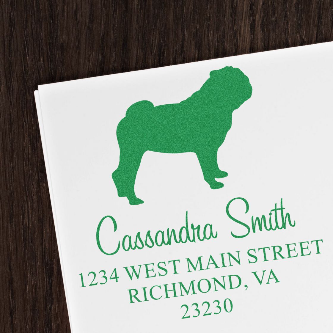 Slim Pre-Inked Pug Personalizable Mailing Stamper