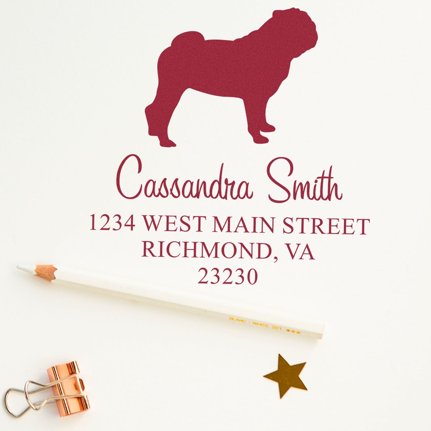 Slim Pre-Inked Pug Personalizable Mailing Stamper