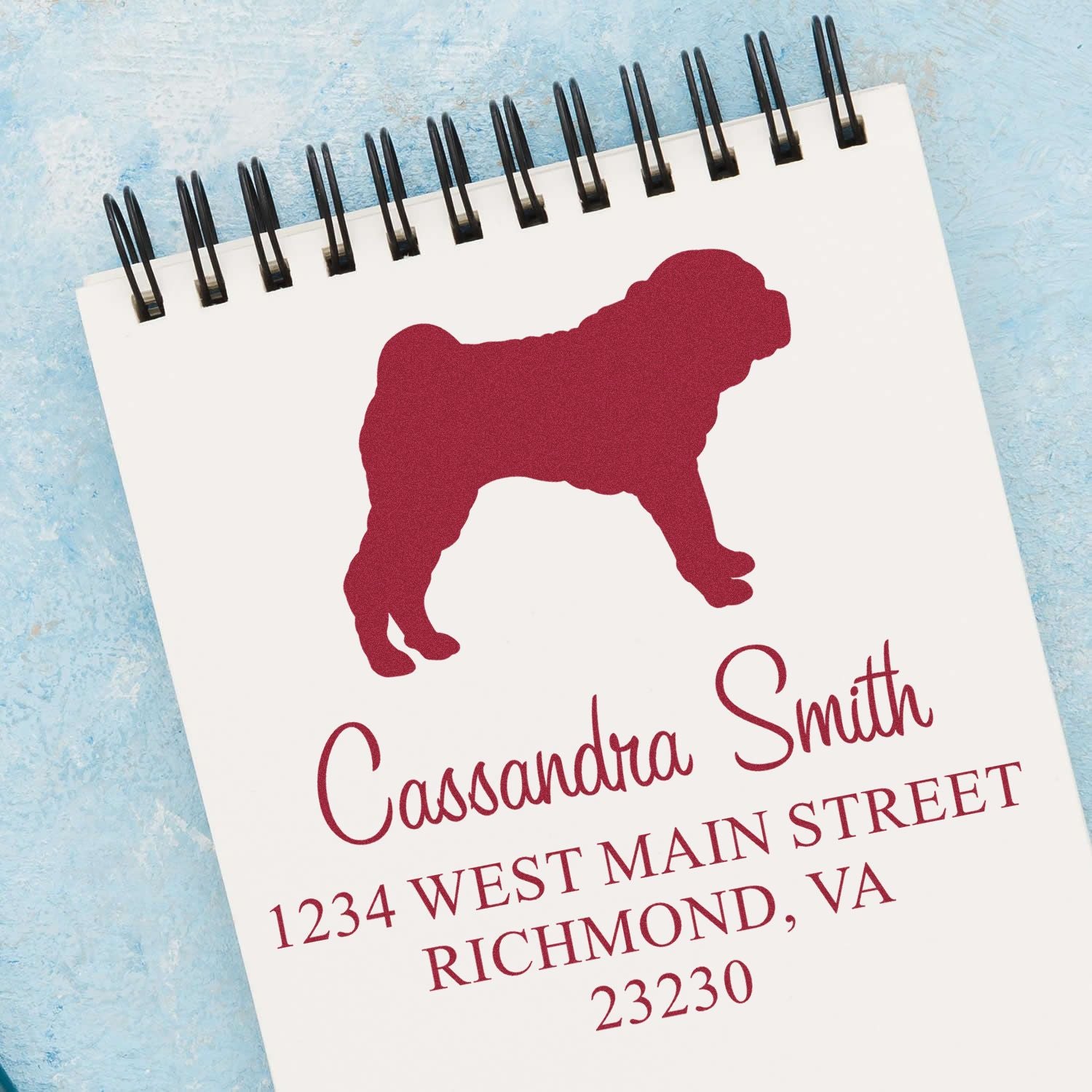 Wood Handle Shar Pei Custom Address Label Rubber Stamp