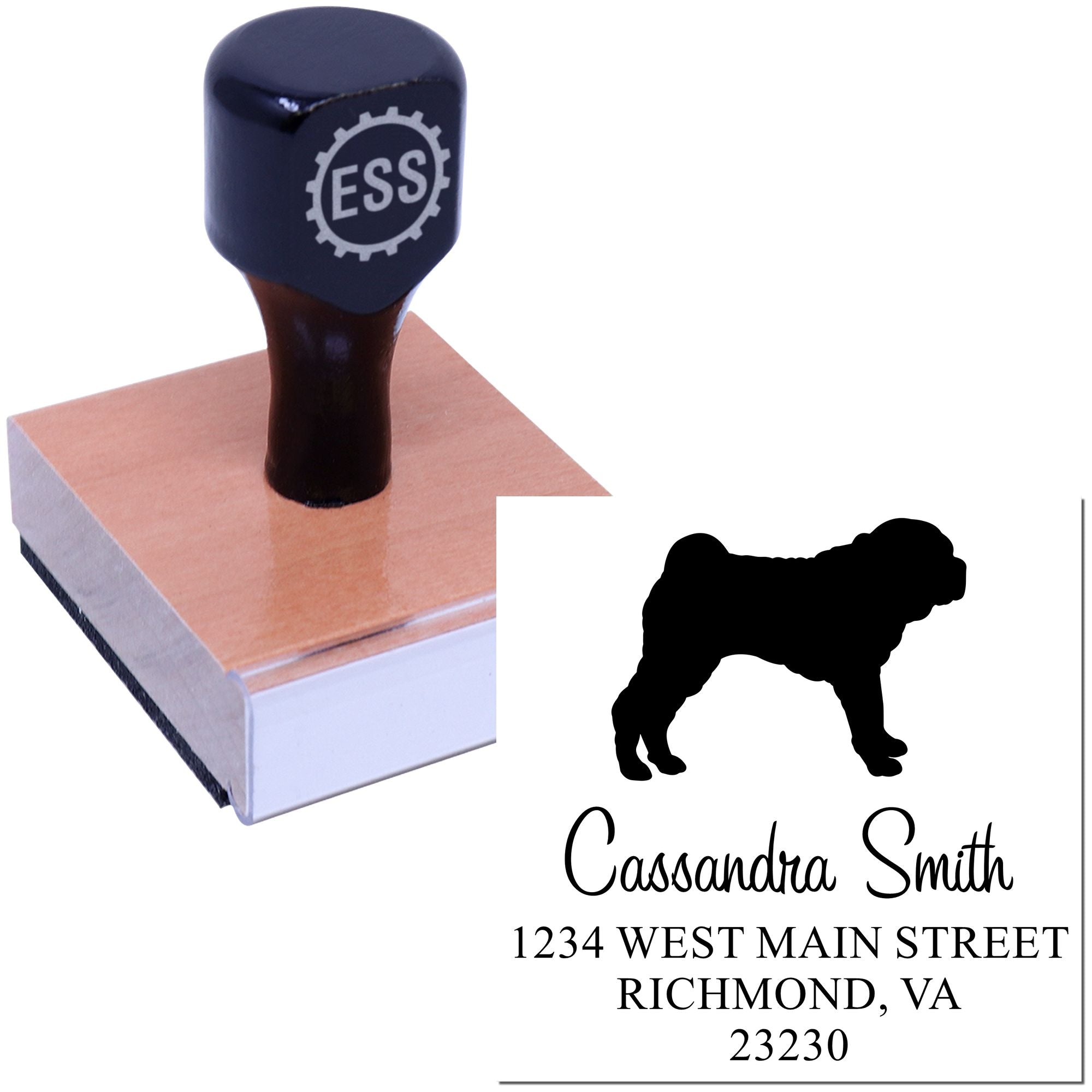 Wood Handle Shar Pei Custom Address Label Rubber Stamp