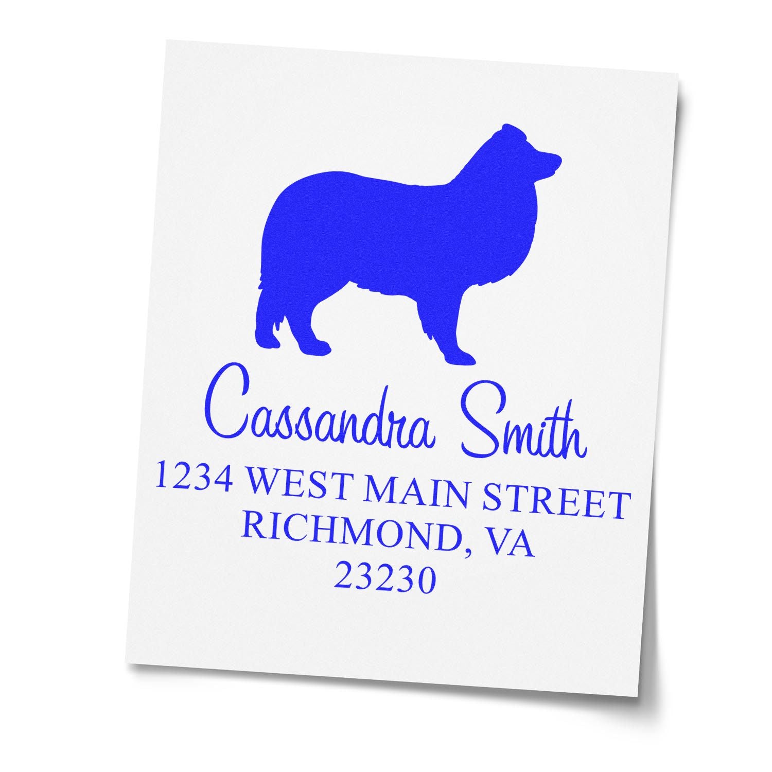 Wood Handle Shetland Sheepdog Custom Address Label Stamp