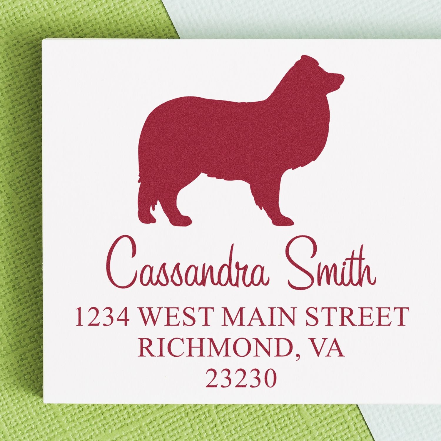 Wood Handle Shetland Sheepdog Custom Address Label Stamp