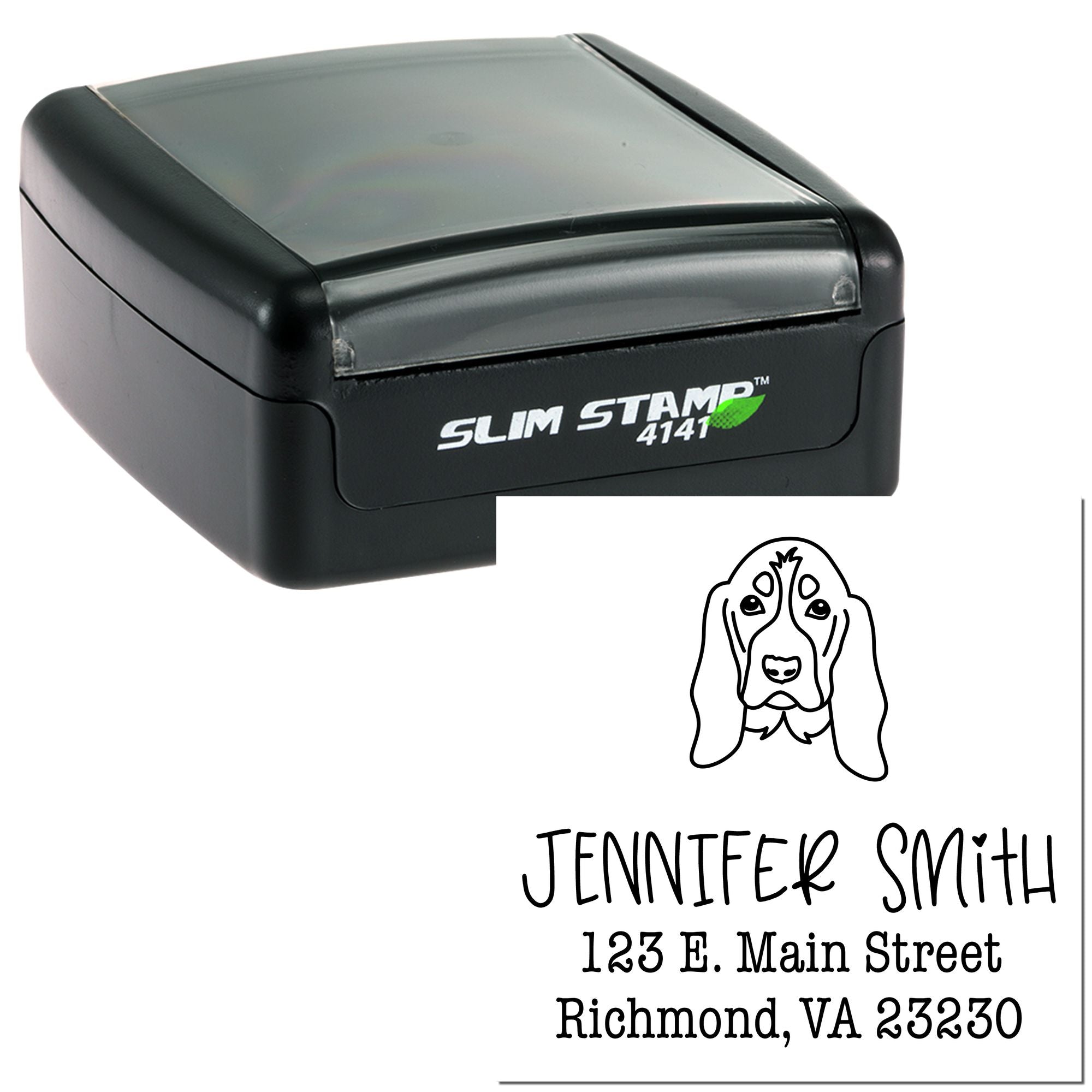 Slim Pre-Inked Basset Hound Personalizable Return Address Stamper