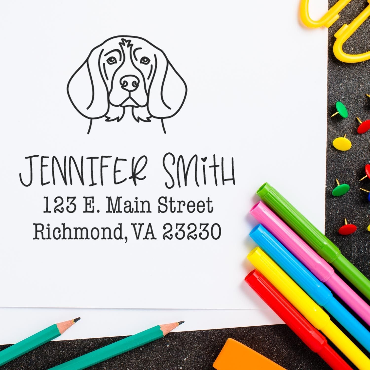 Slim Pre-Inked Beagle Personalized Stamp for Envelopes