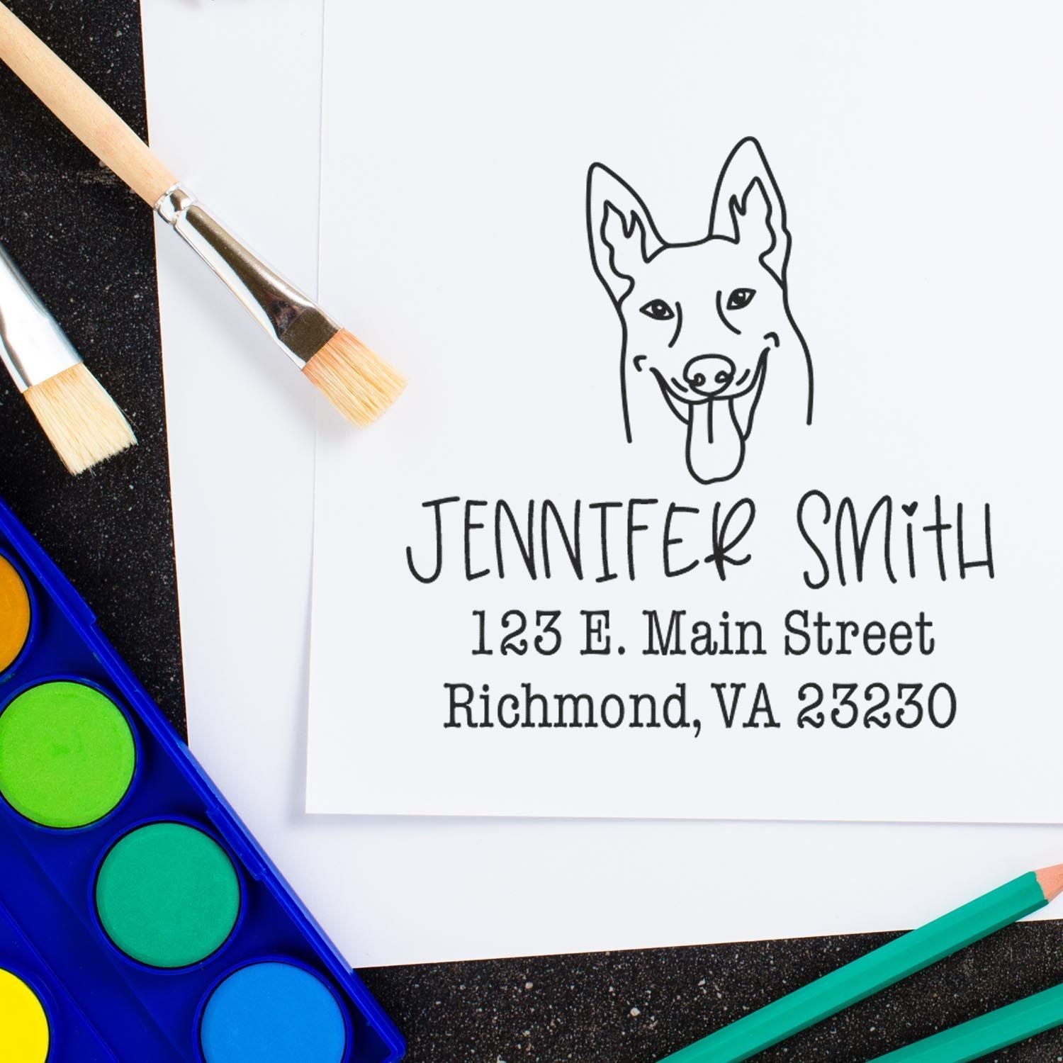 Slim Pre-Inked Belgian Malinois Personalized Address Return Stamper