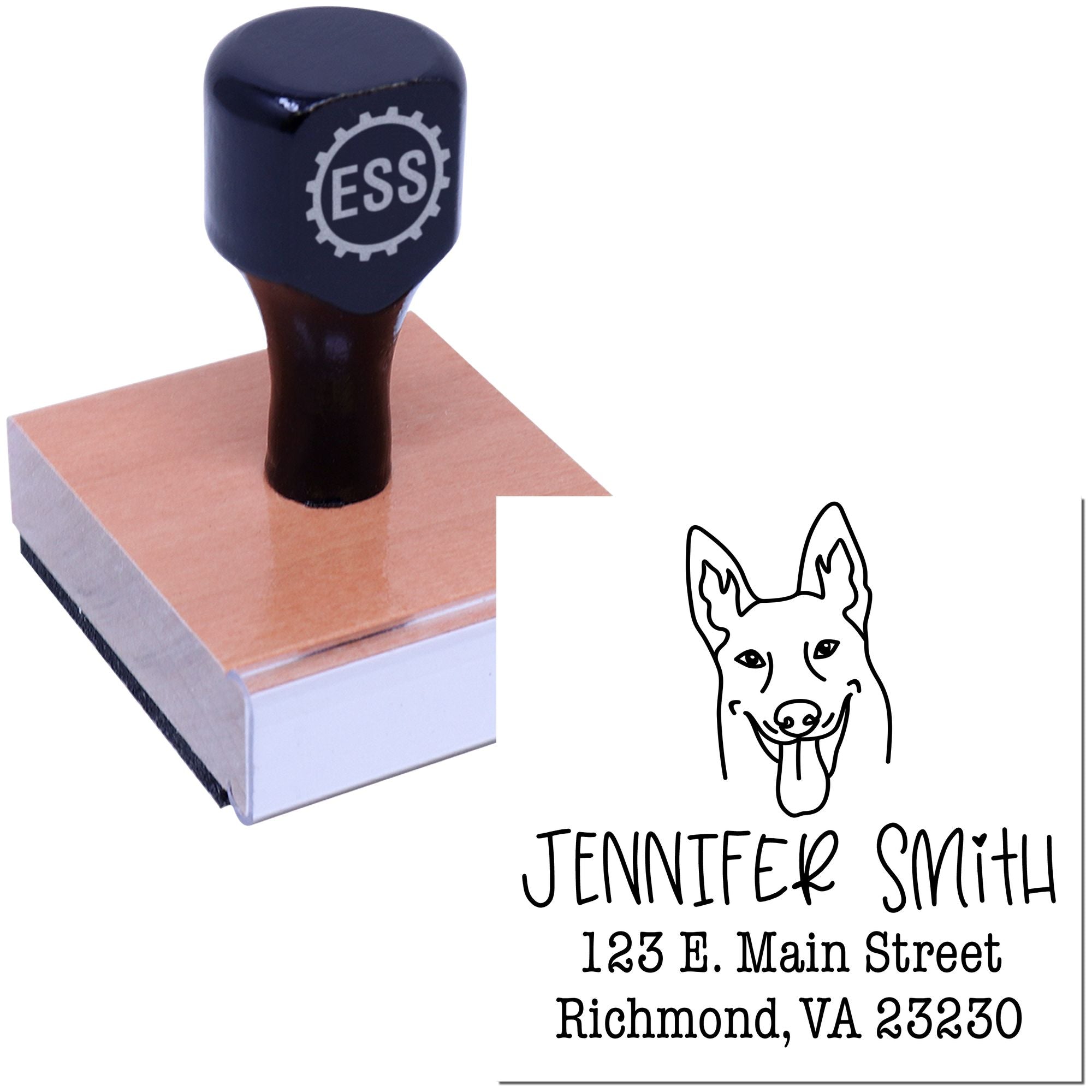 Wood Handle Belgian Malinois Custom Home Address Stamp