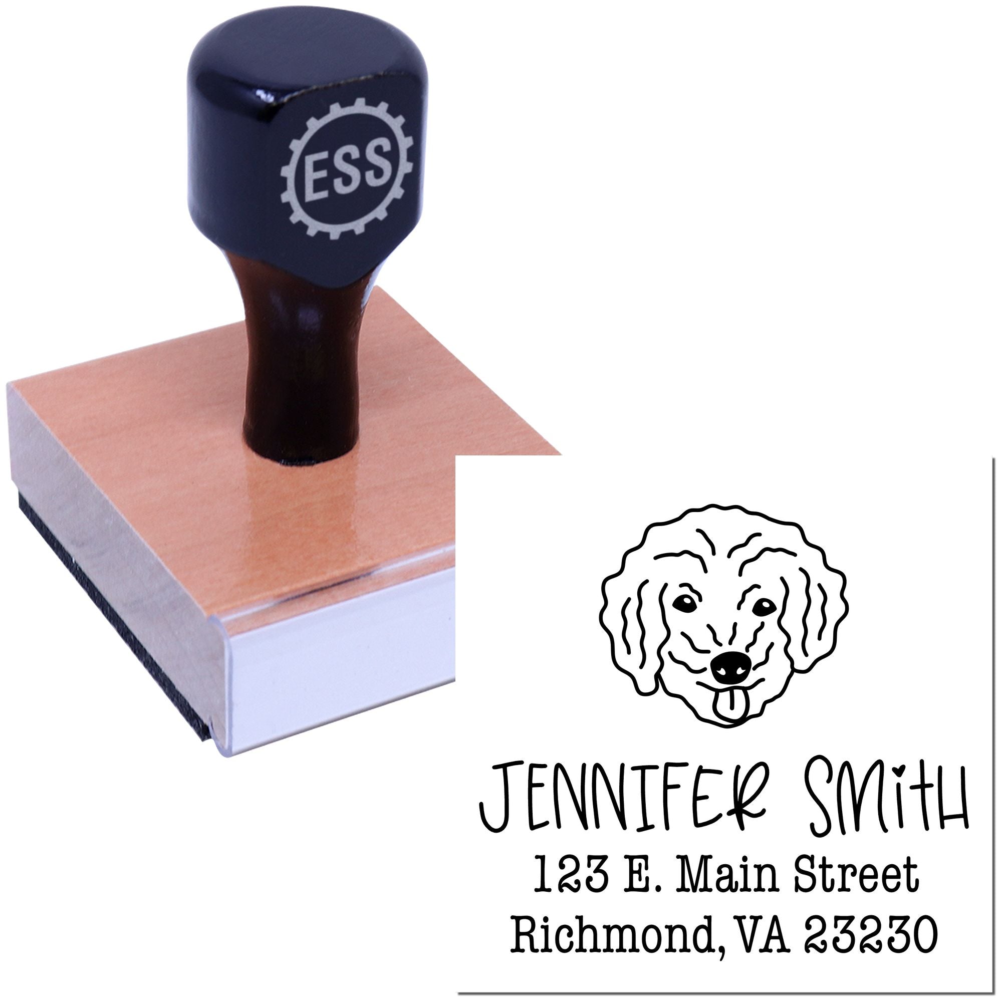 Wood Handle Bichon Poo Custom Address Return Stamp