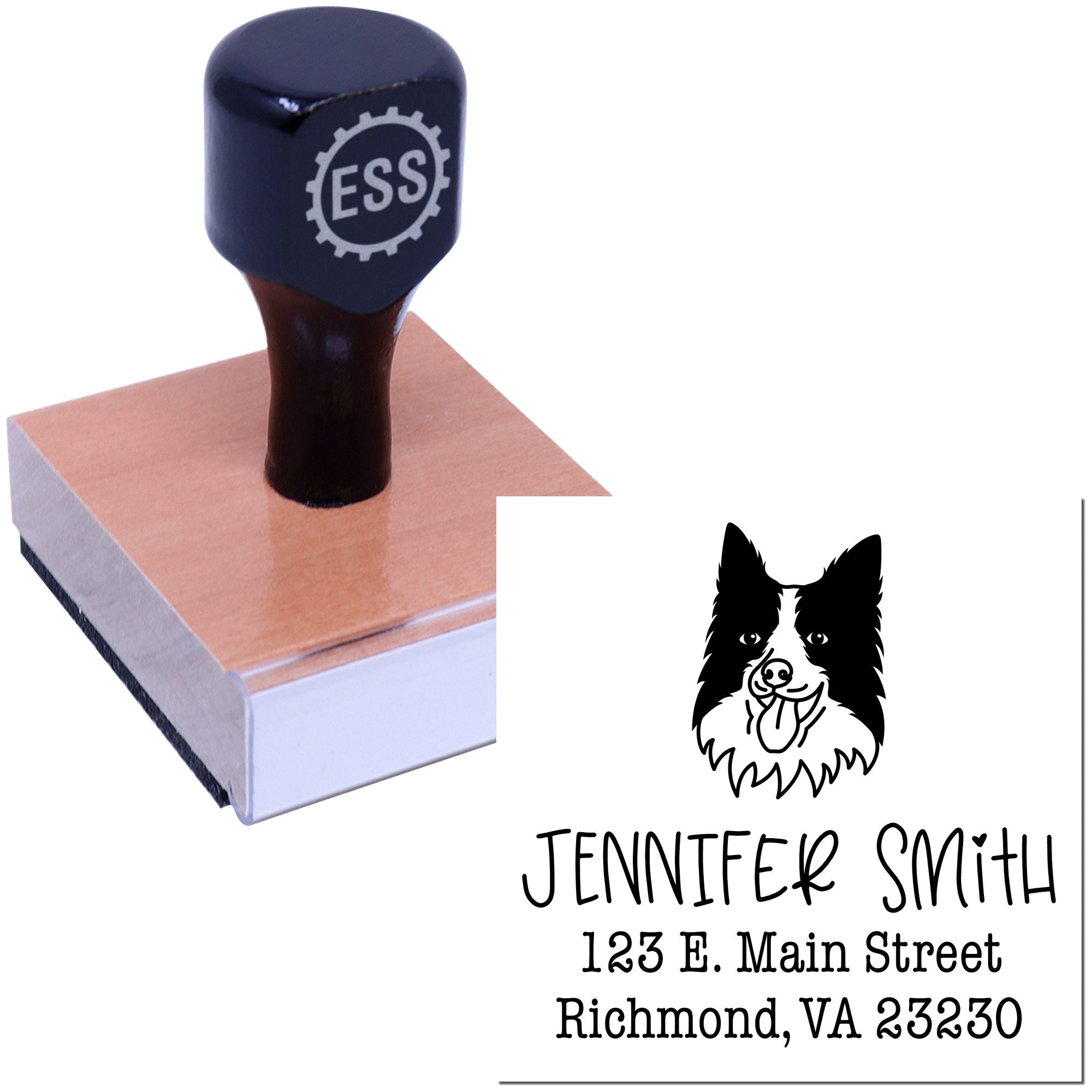 Wood Handle Border Collie Custom Address Return Stamp for Envelopes