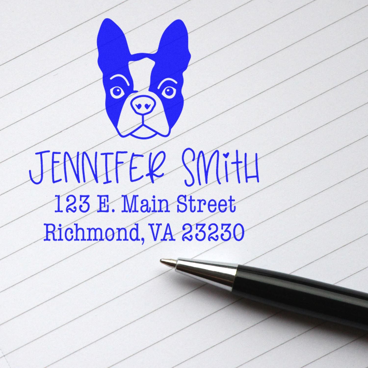 Wood Handle Boston Terrier Custom Address Return Stamper