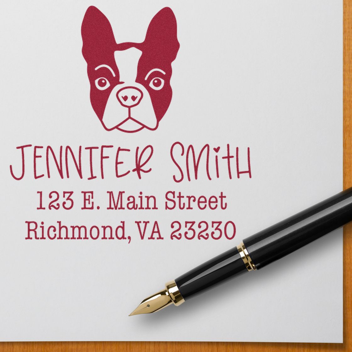 Wood Handle Boston Terrier Custom Address Return Stamper