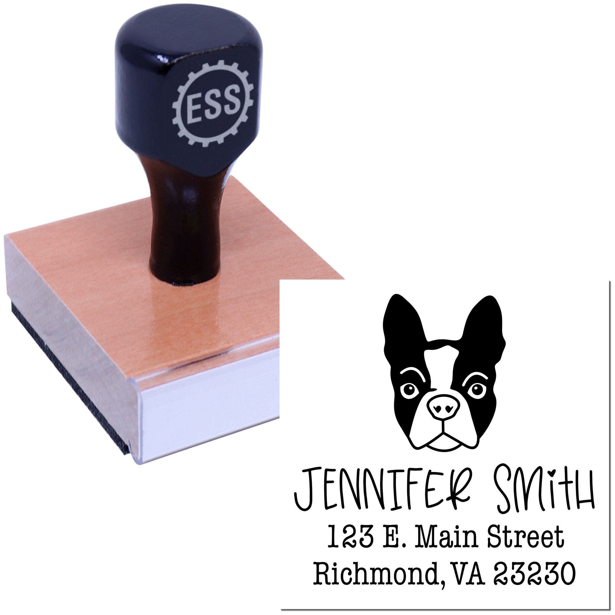 Wood Handle Boston Terrier Custom Address Return Stamper