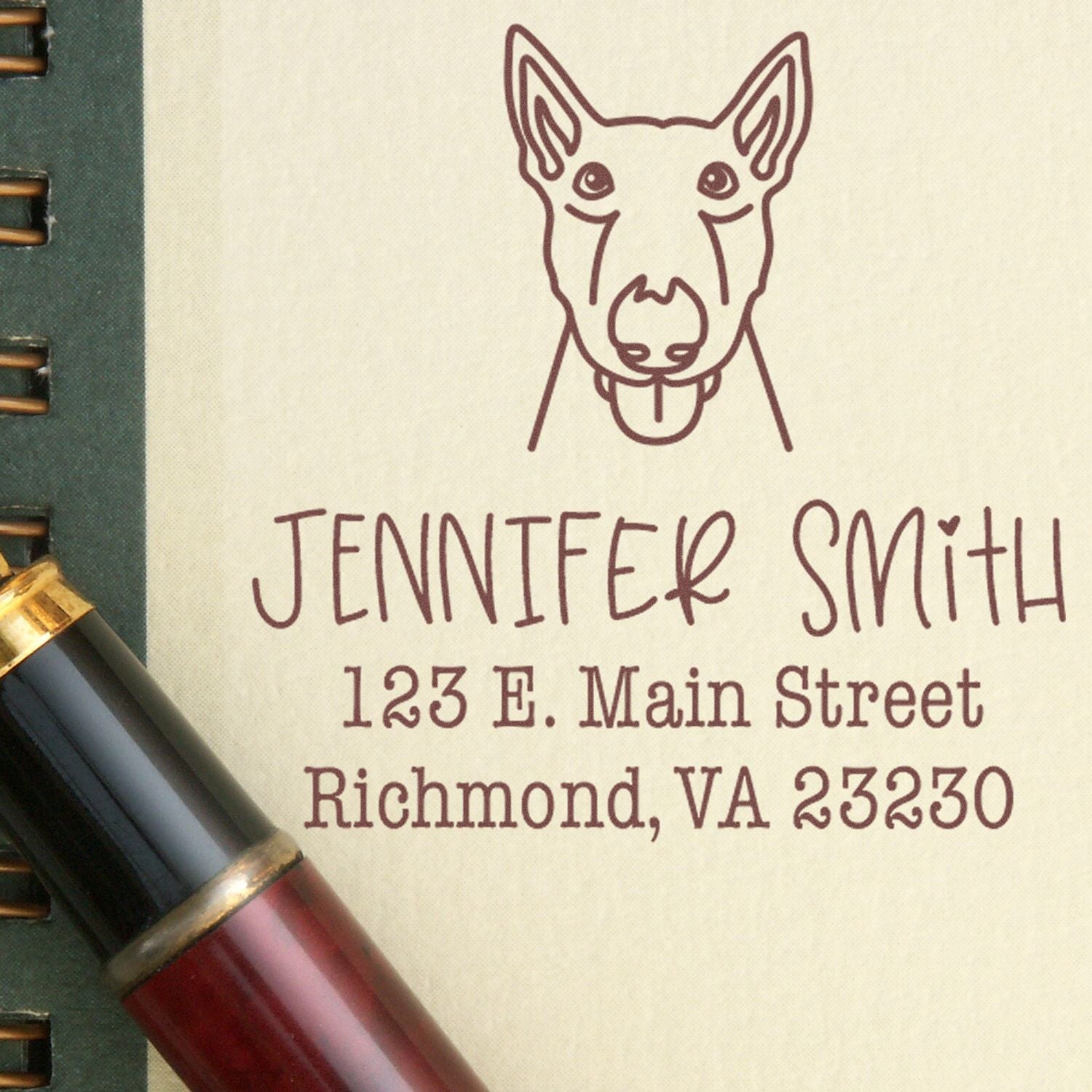 Wood Handle Bull Terrier Custom Address Rubber Stamp