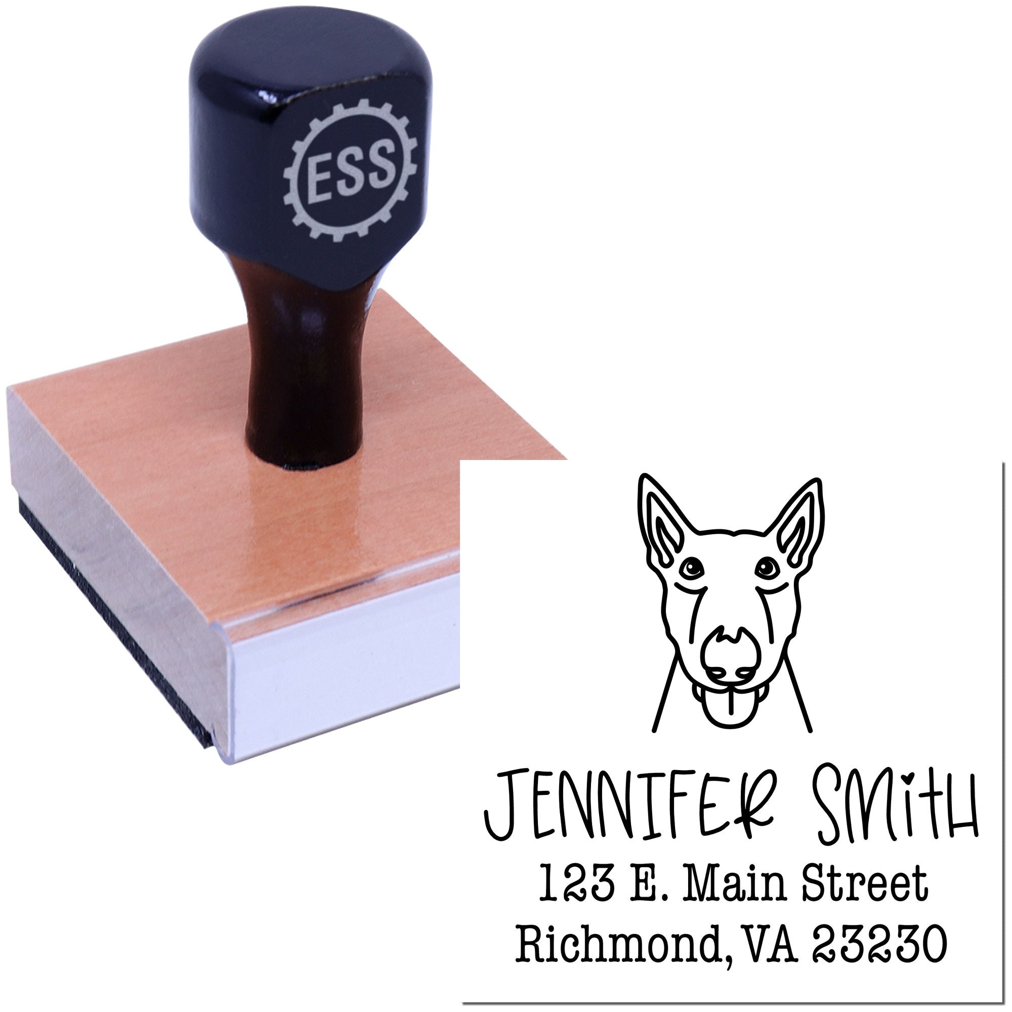 Wood Handle Bull Terrier Custom Address Rubber Stamp