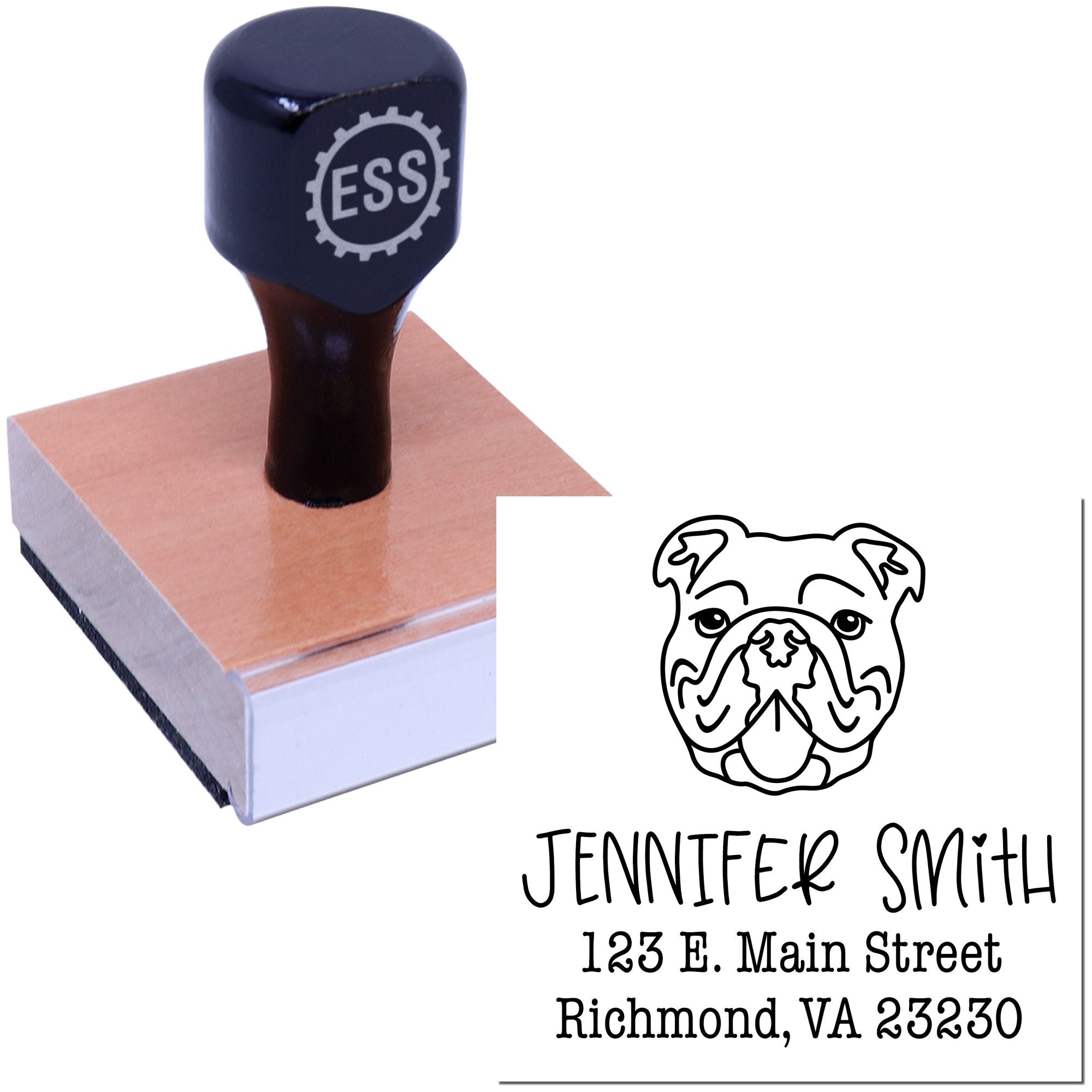 Wood Handle Bulldog Custom Address Rubber Stamp