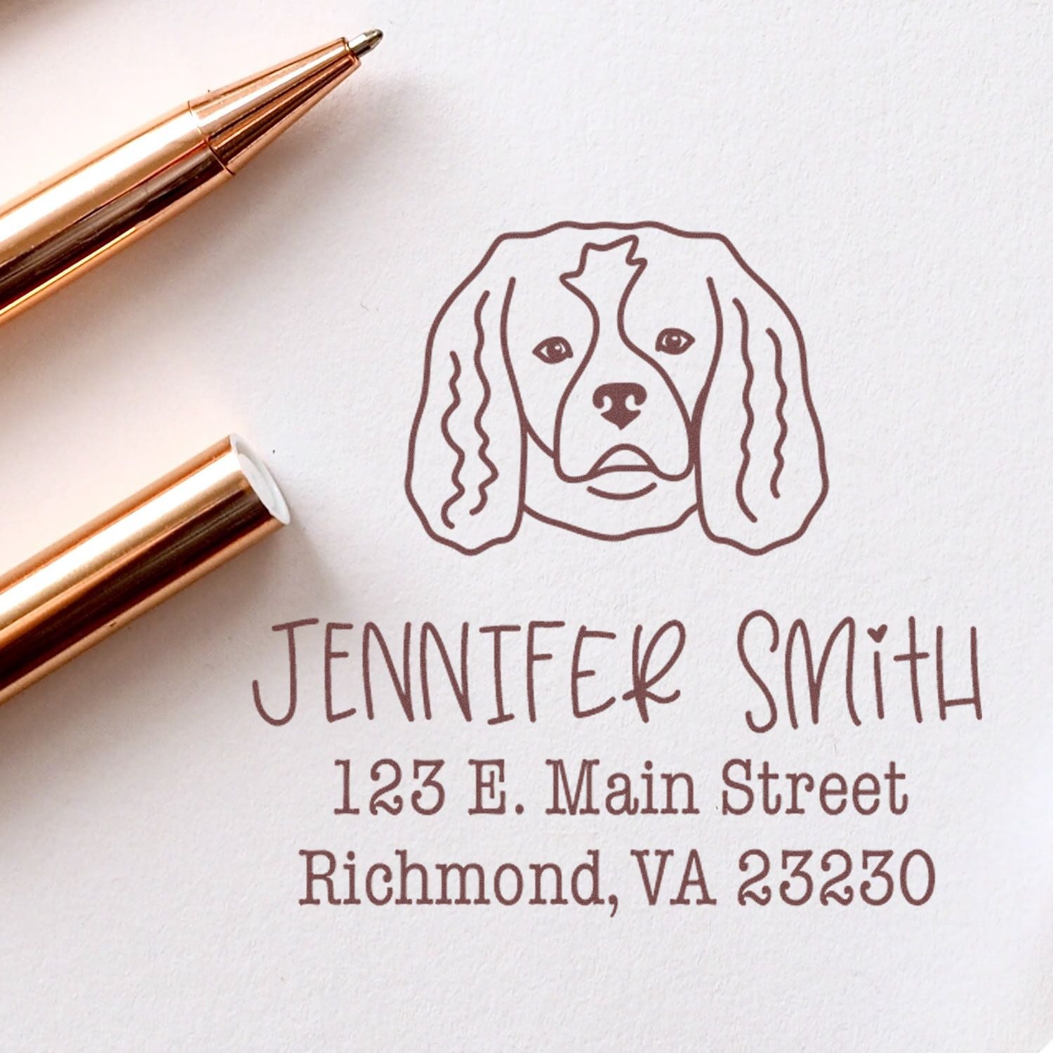 Wood Handle Cavalier King Charles Custom Address Stamp