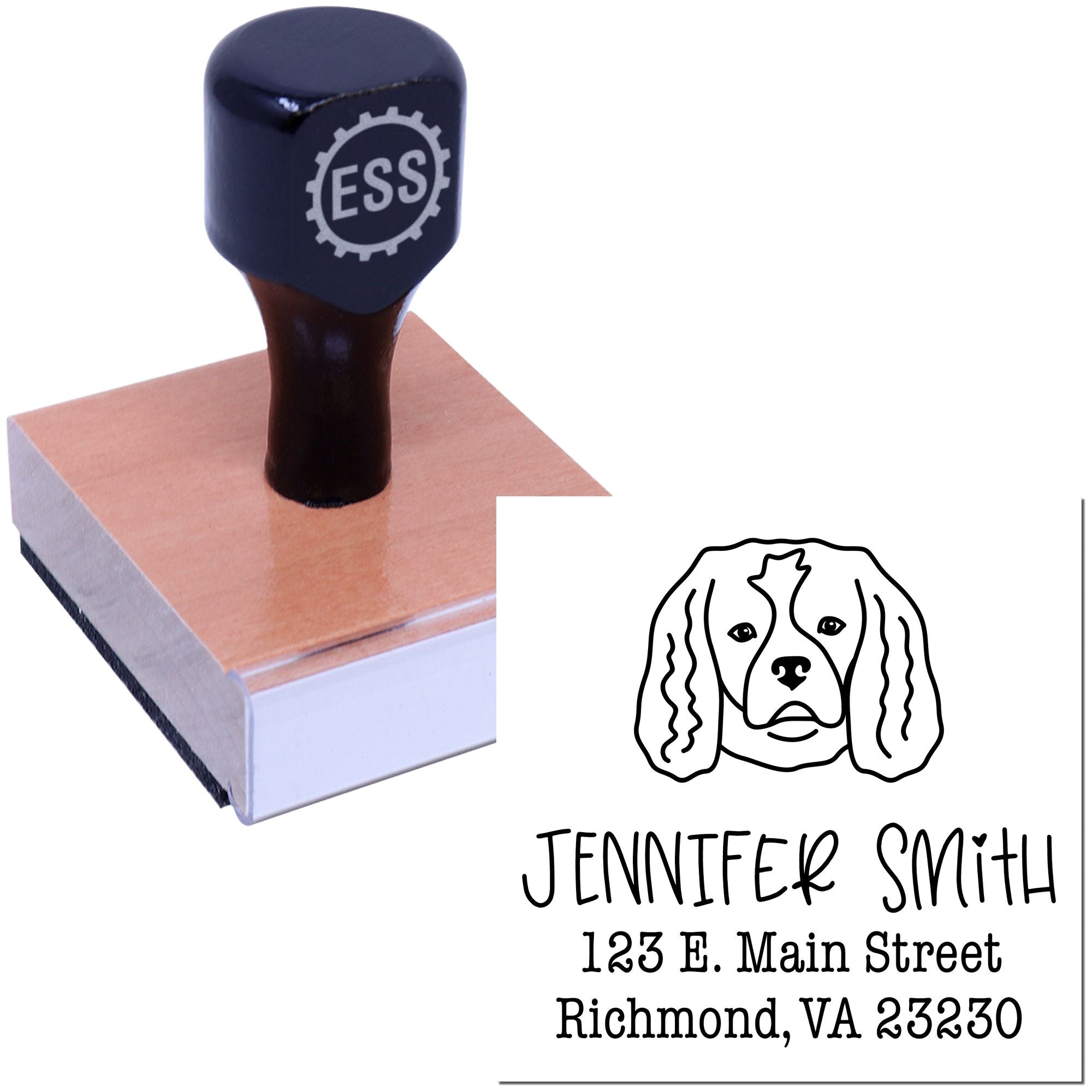 Wood Handle Cavalier King Charles Custom Address Stamp