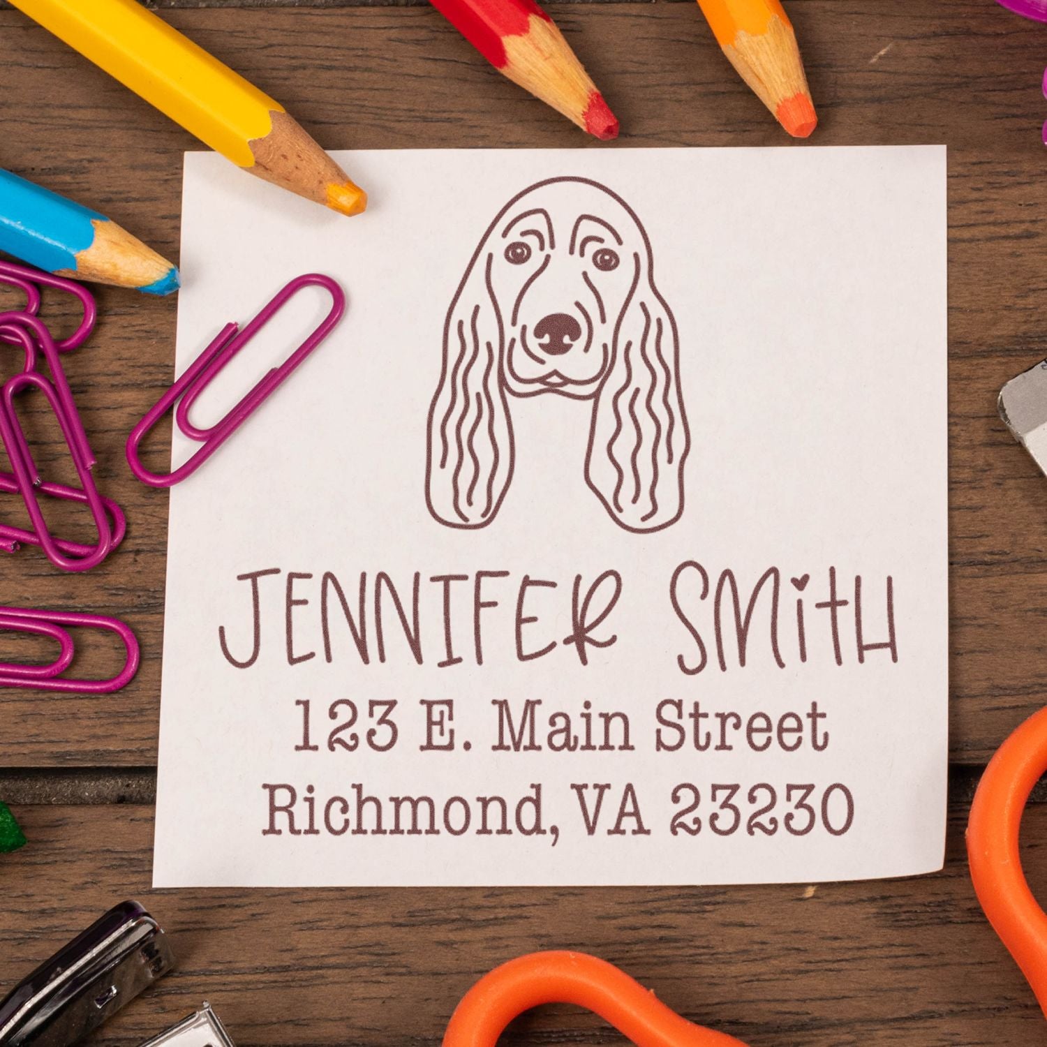 Slim Pre-Inked Cocker Spaniel Personalizable Refillable Address Stamp
