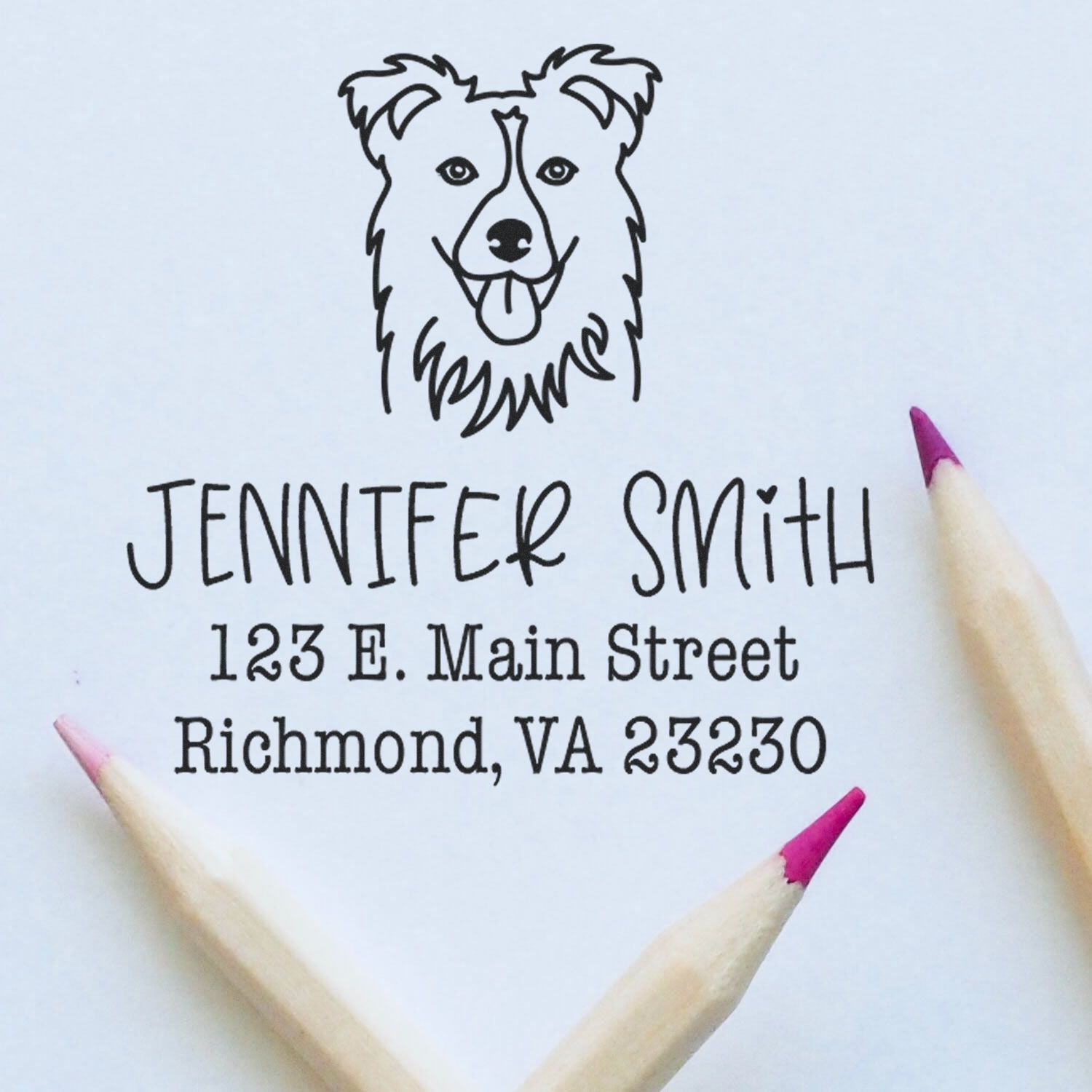 Slim Pre-Inked Collie Personalizable Refillable Address Stamp for Envelopes