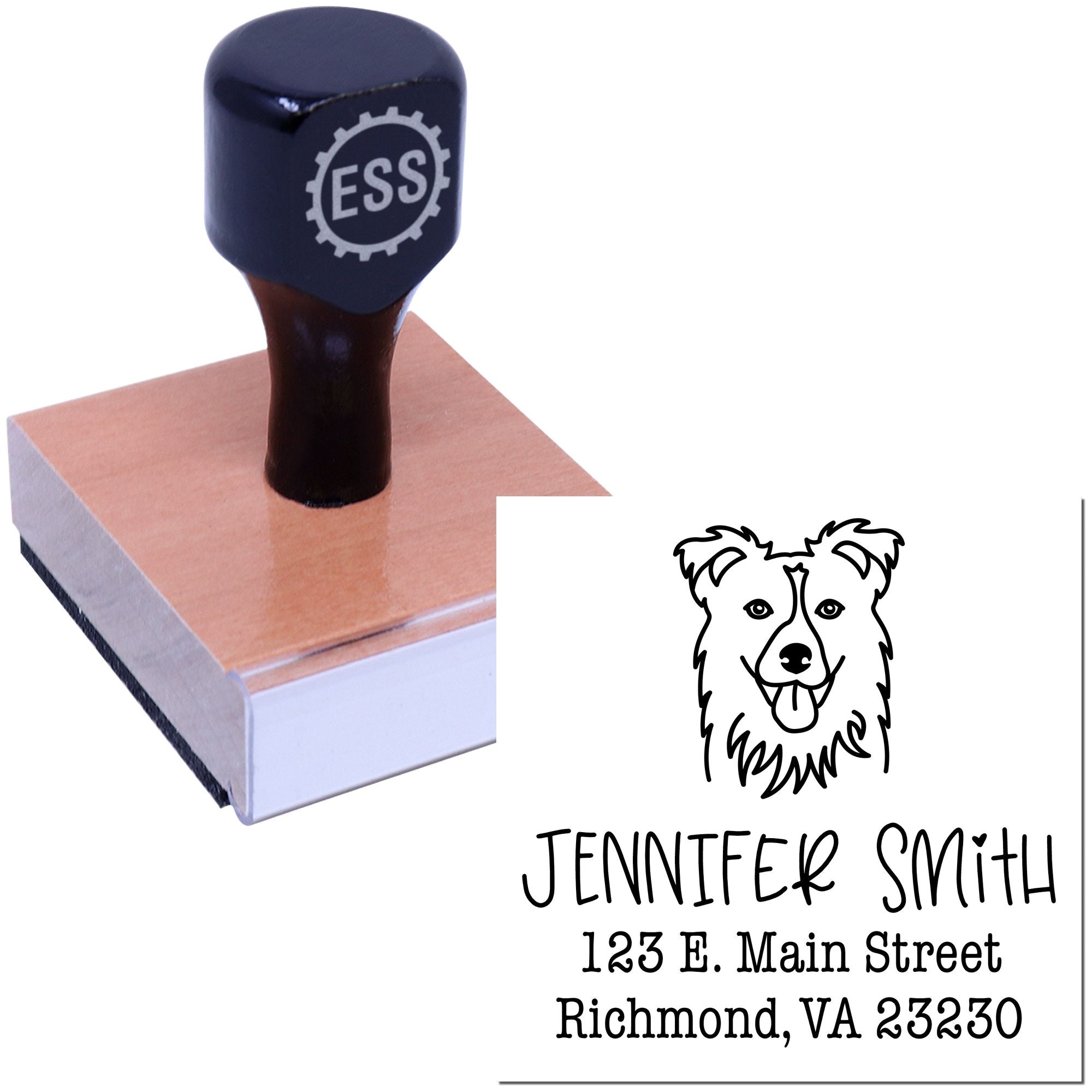 Wood Handle Collie Custom Address Stamper