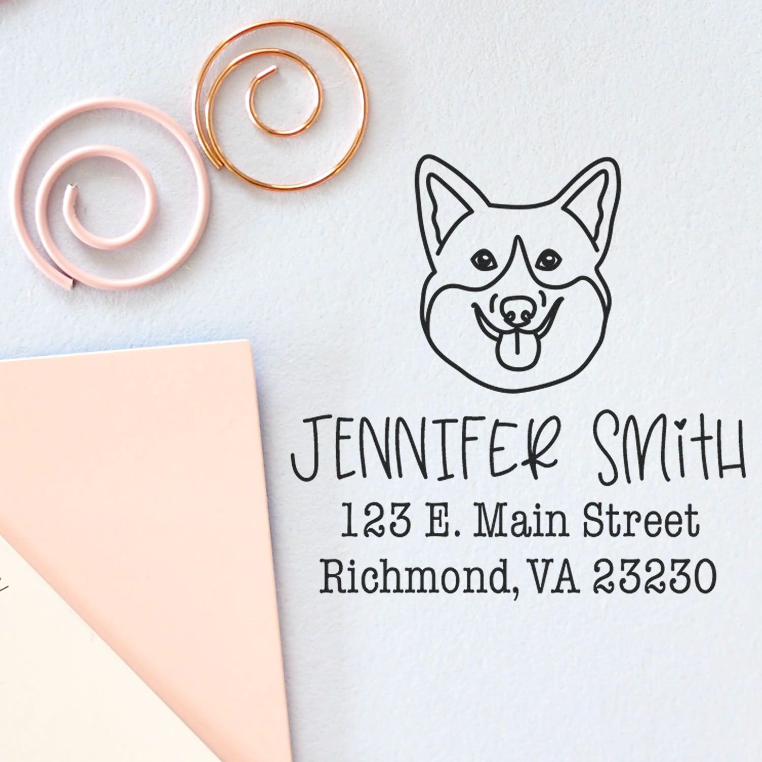 Wood Handle Corgi Custom Address Stamper