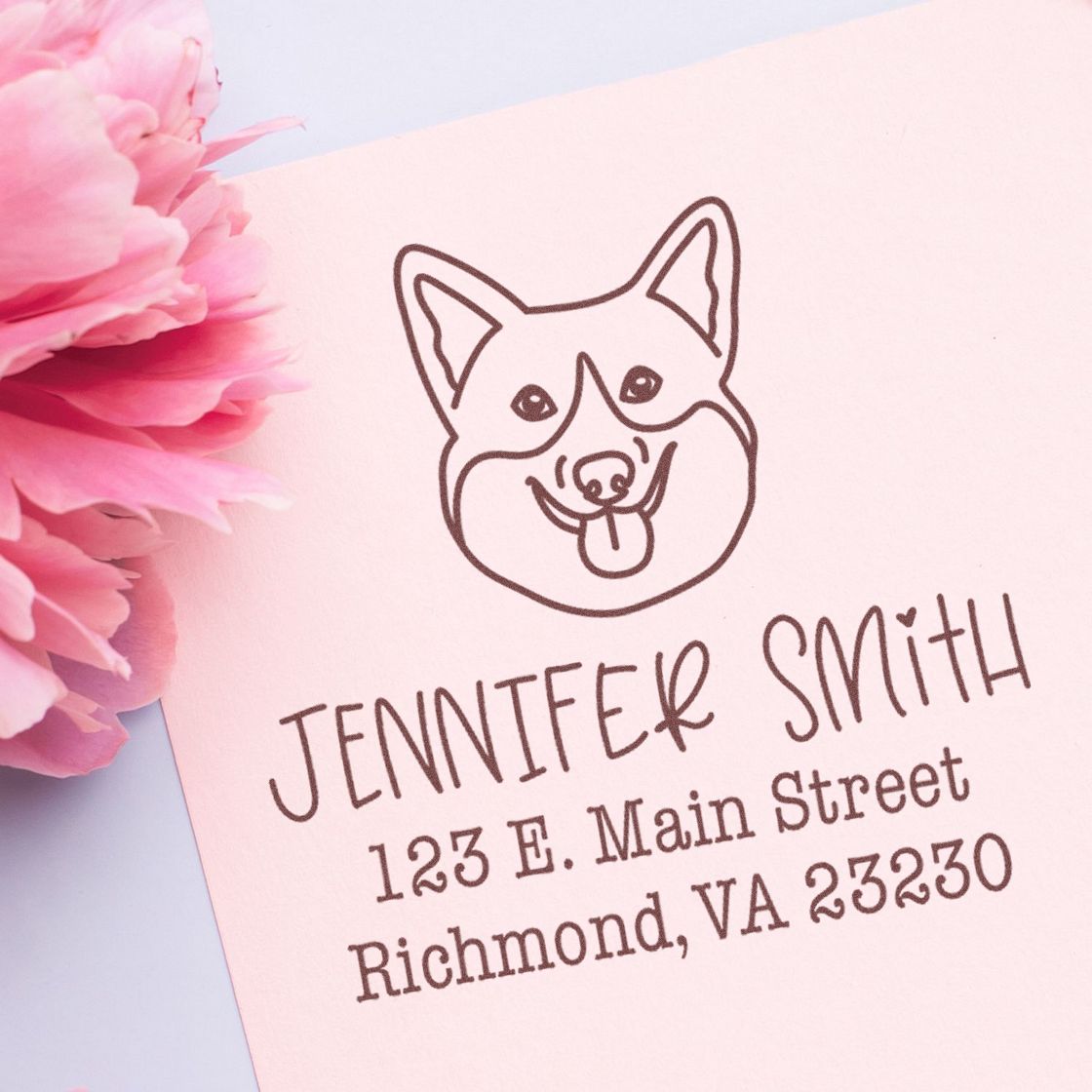 Wood Handle Corgi Custom Address Stamper