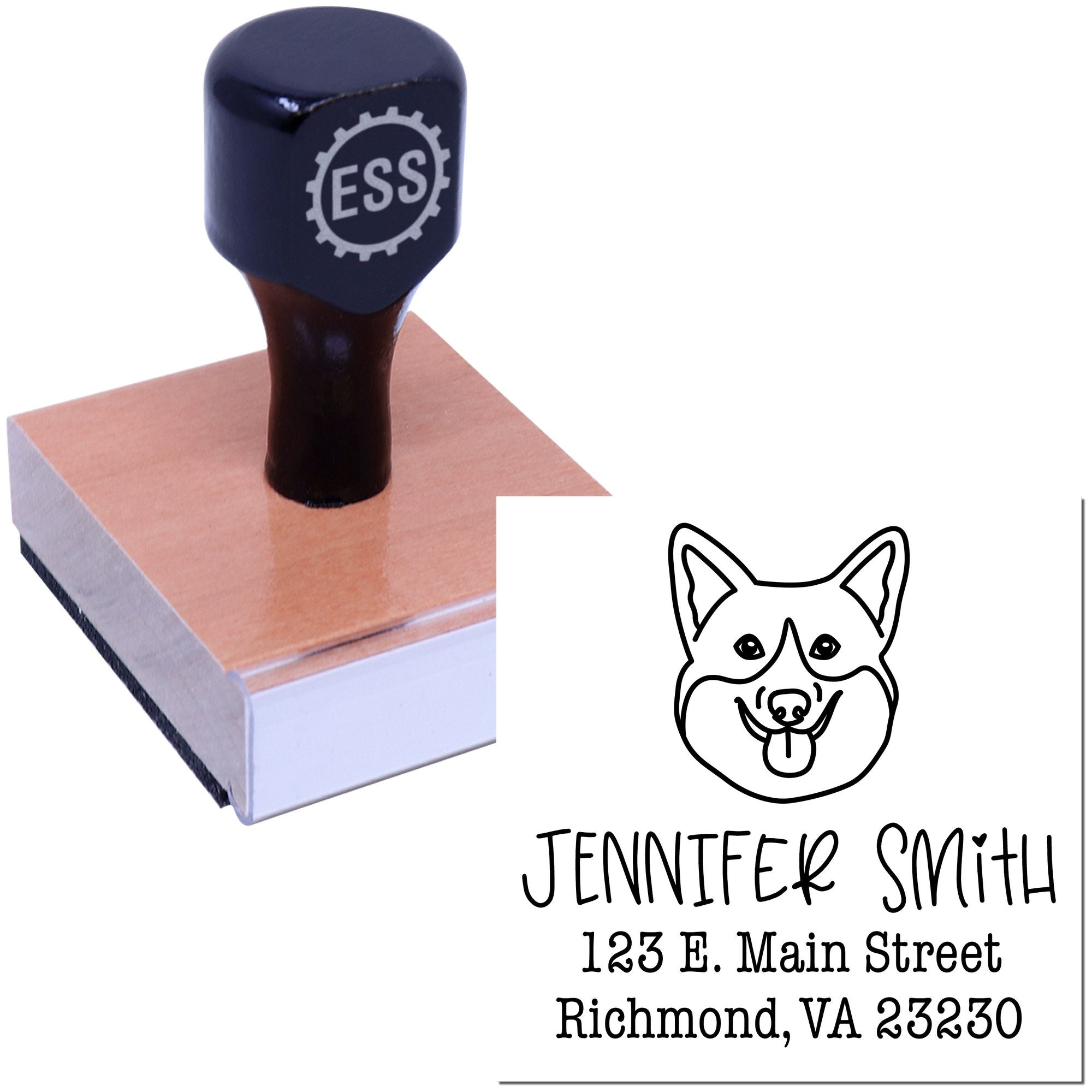 Wood Handle Corgi Custom Address Stamper