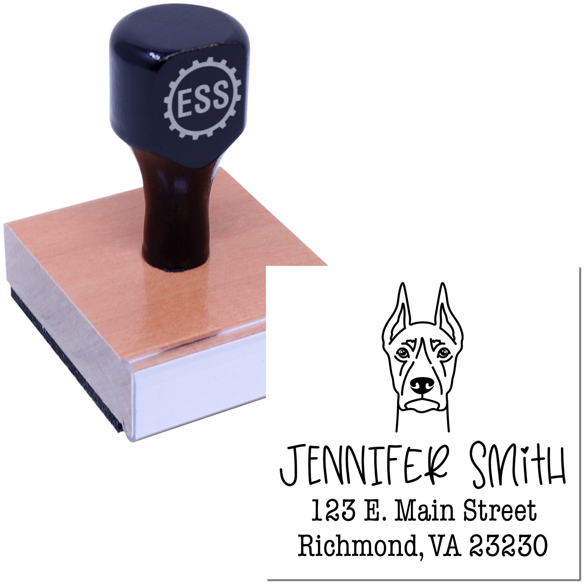 Wood Handle Doberman Custom Custom Address Stamp