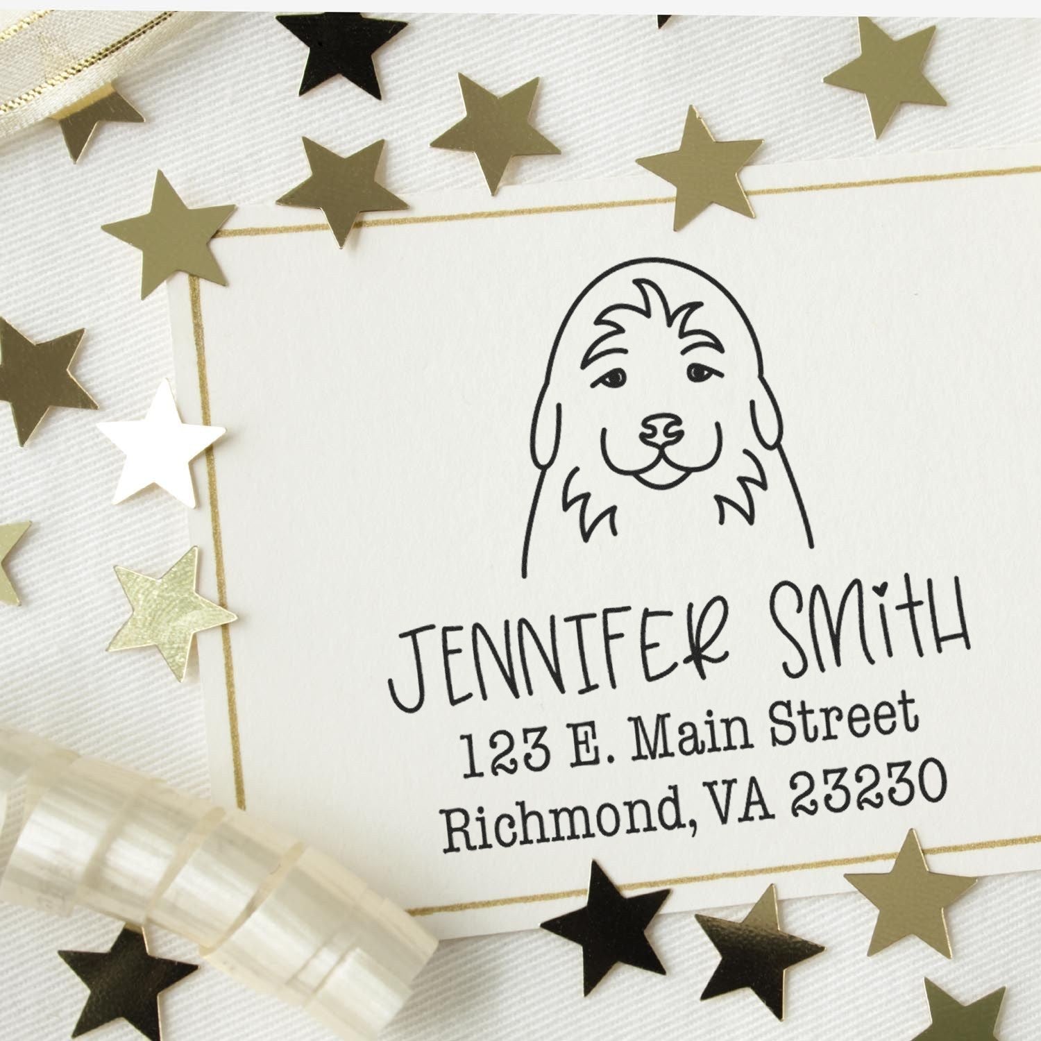 Wood Handle Golden Retriever Puppy Custom Dog Design Address Stamp for Envelopes