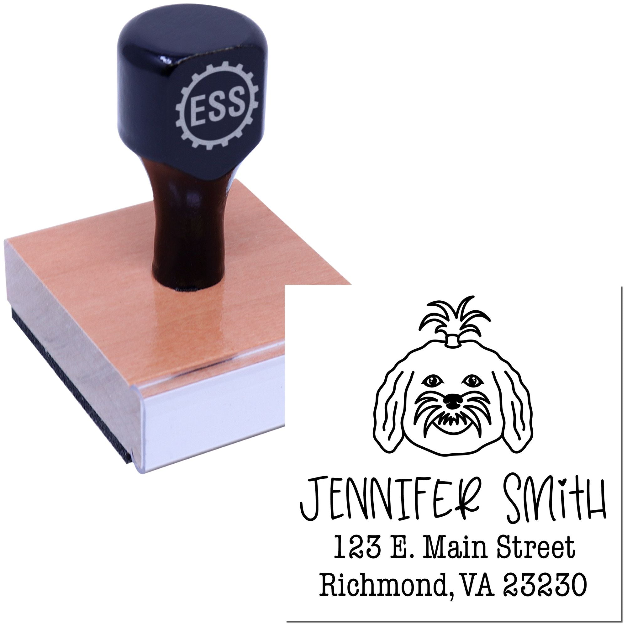 Wood Handle Maltese Custom Easy-To-Use Address Stamp