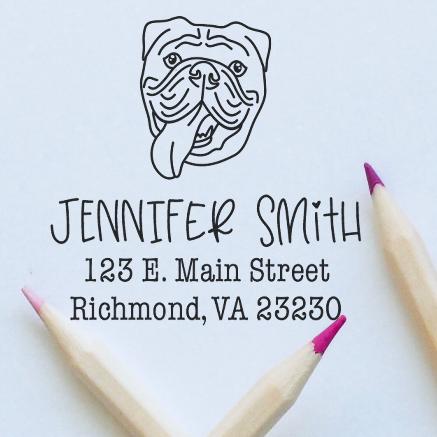 Wood Handle Old English Bulldog Custom High-Quality Address Rubber Stamp