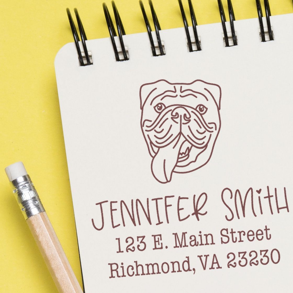 Wood Handle Old English Bulldog Custom High-Quality Address Rubber Stamp