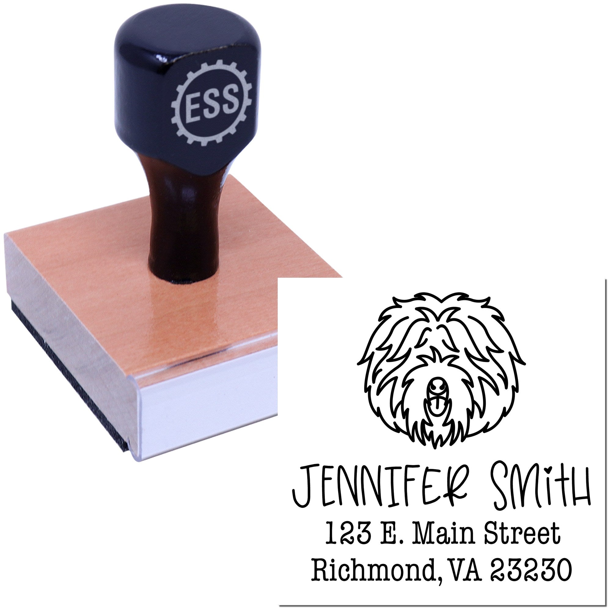 Wood Handle Old English Sheepdog Custom High-Quality Address Stamp