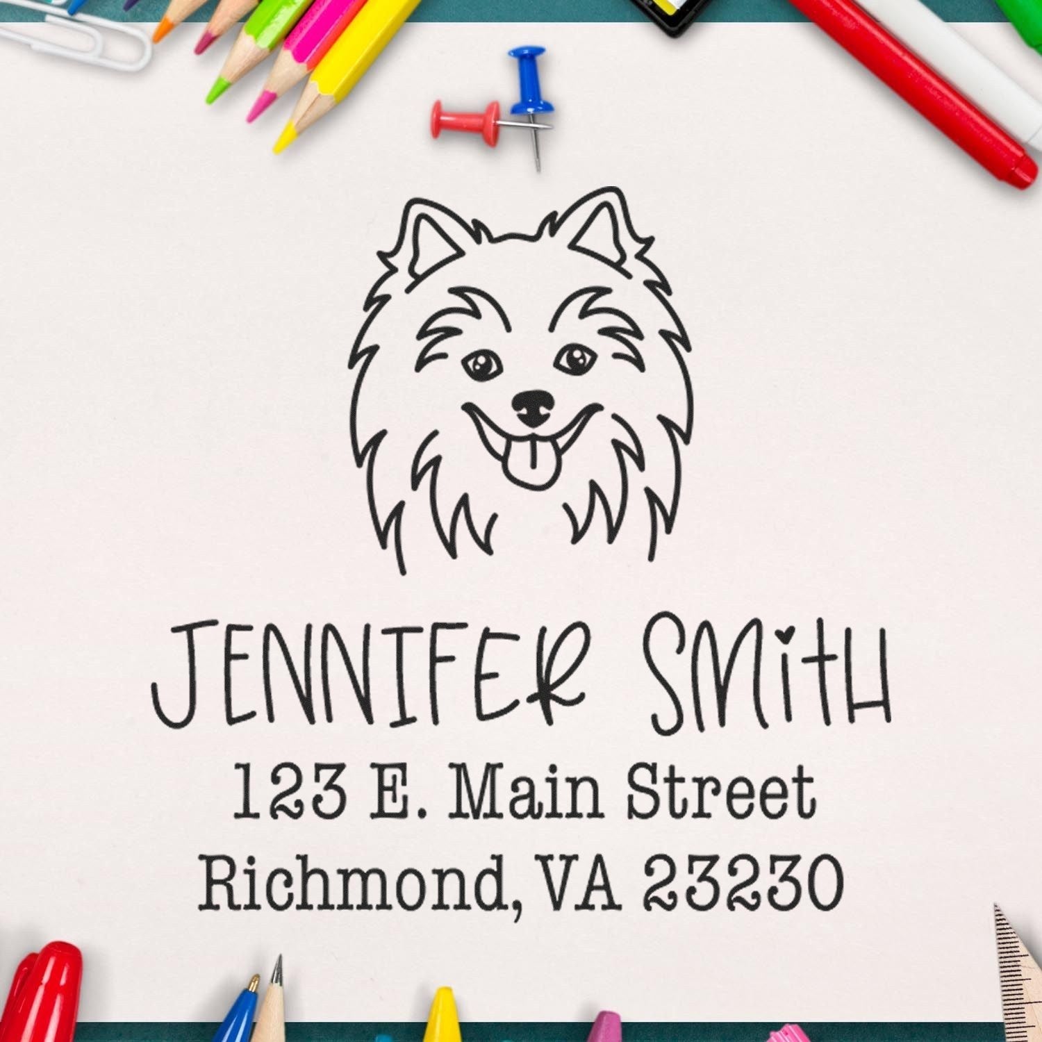 Wood Handle Pomeranian Custom Home Address Rubber Stamp