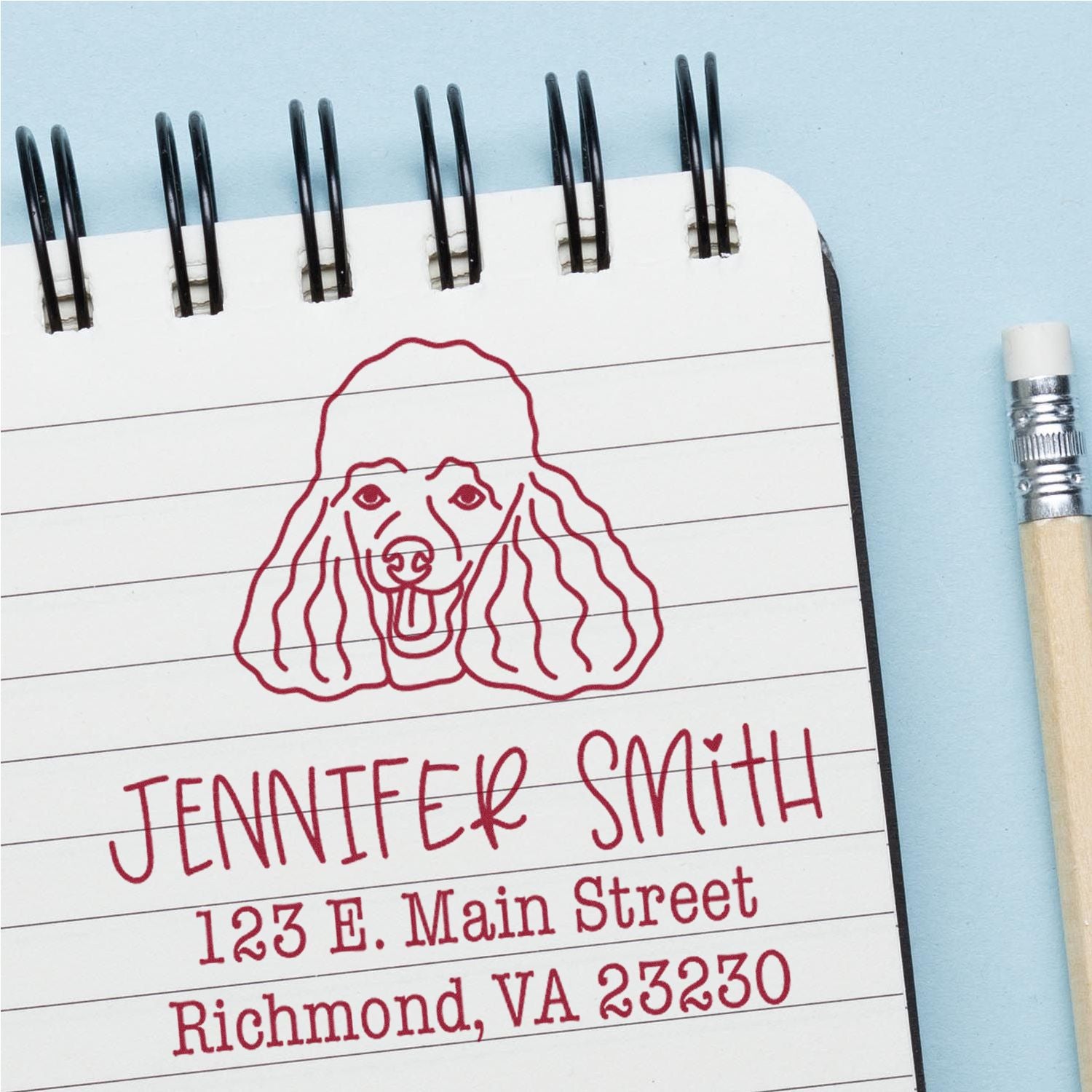 Wood Handle Poodle Custom Home Address Rubber Stamp