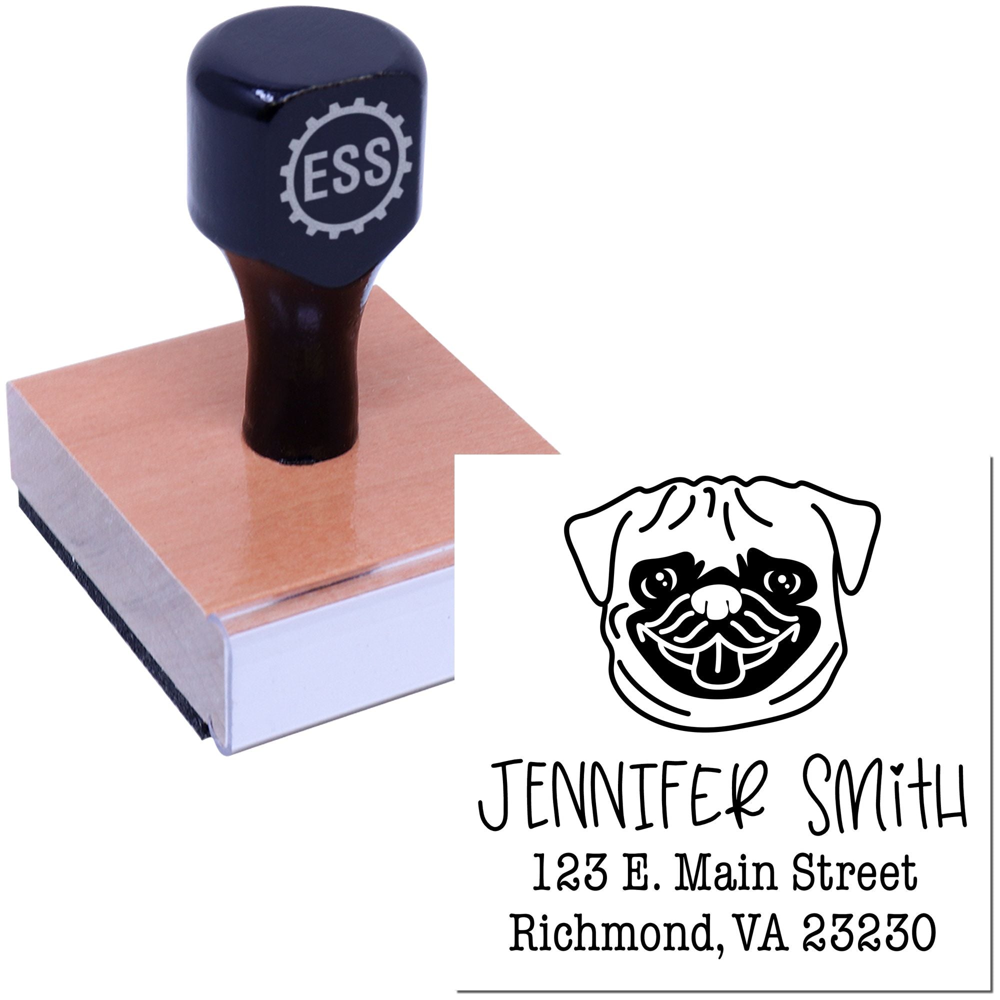 Wood Handle Pug Custom Home Address Stamp