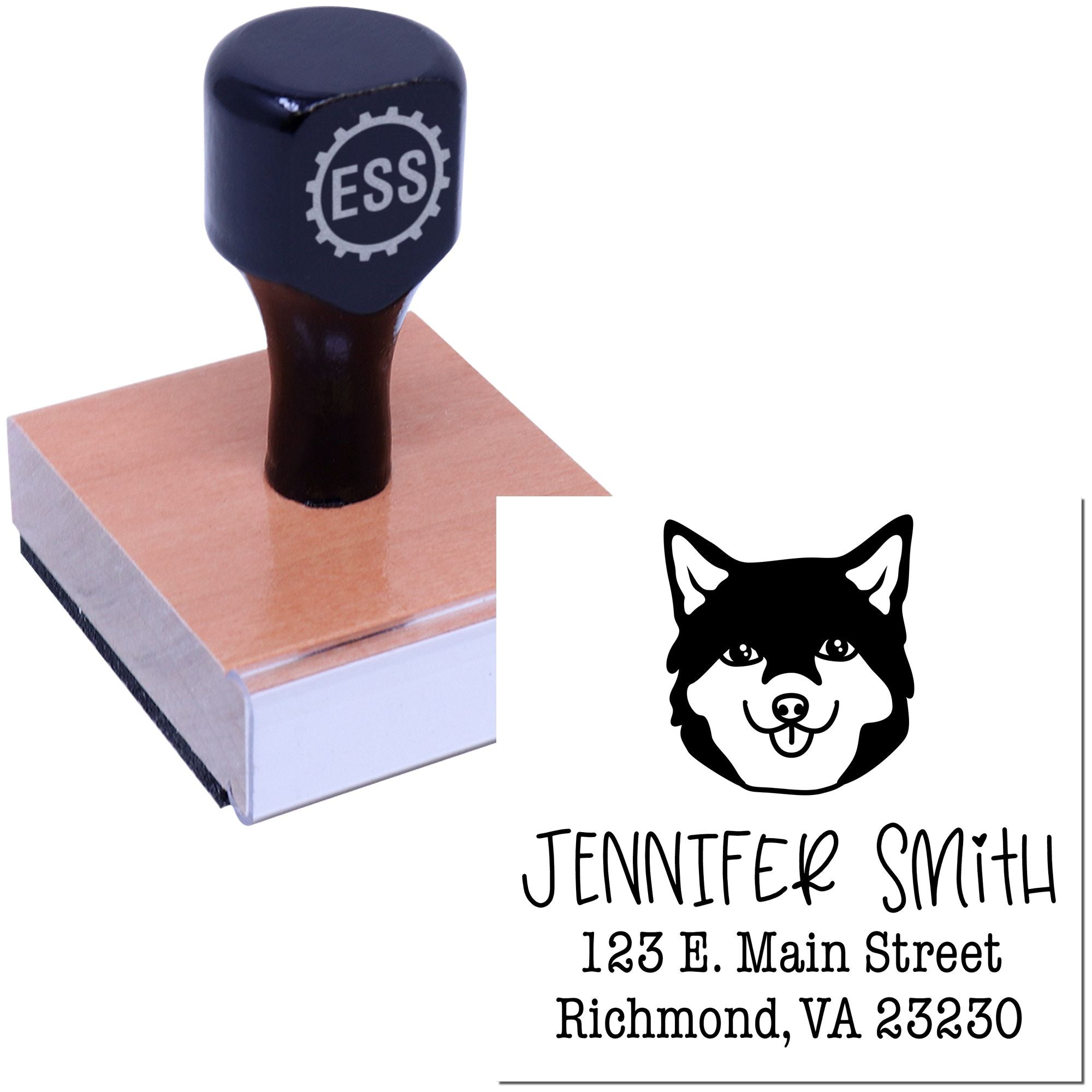 Wood Handle Shiba Custom House Address Stamper