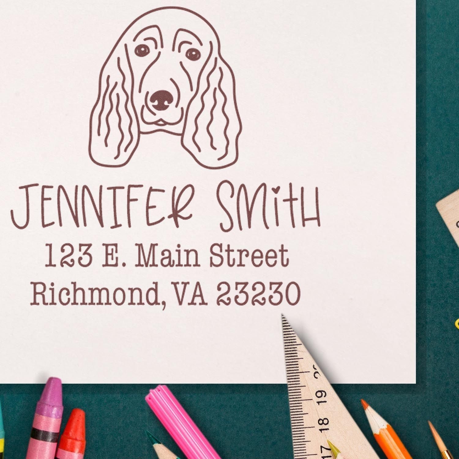 Self-Inking Spaniel Customized Dog Design Address Rubber Stamp