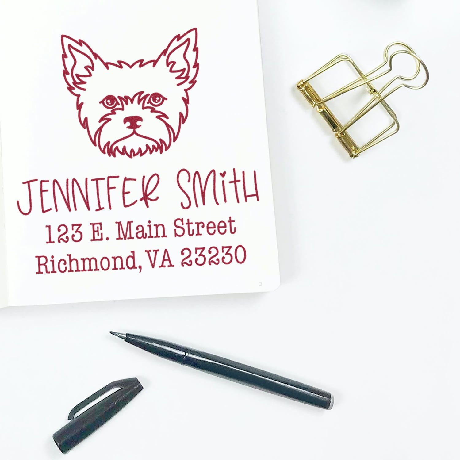 Wood Handle Yorkie Custom Address Return Stamp