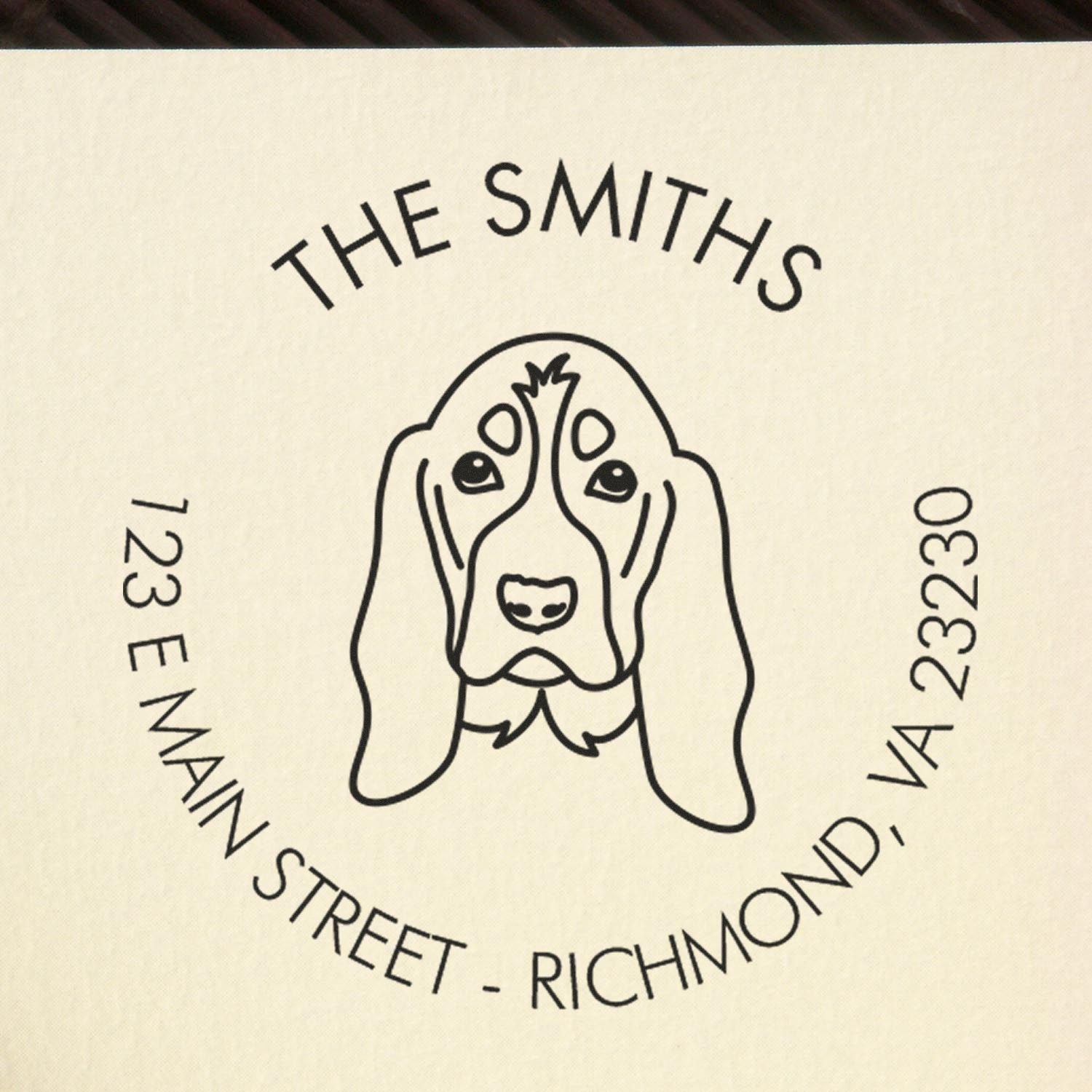 Wood Handle Basset Hound Custom Made Address Stamp for Envelopes