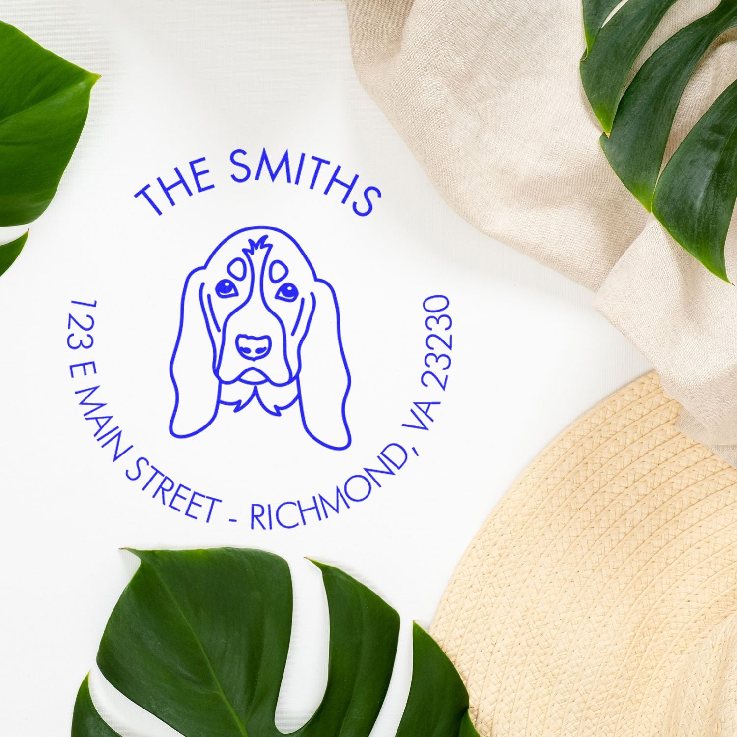 Slim Pre-Inked Basset Hound Personalized Home Address Stamp for Envelopes