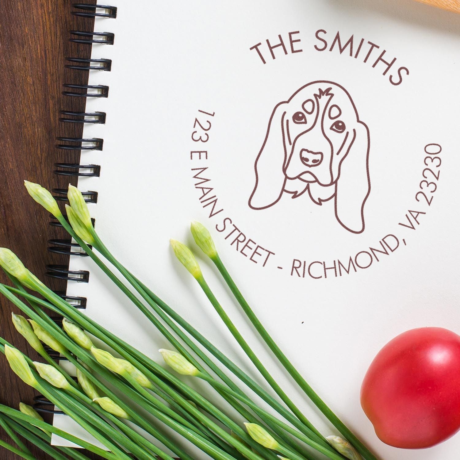 Wood Handle Basset Hound Custom Made Address Stamp for Envelopes