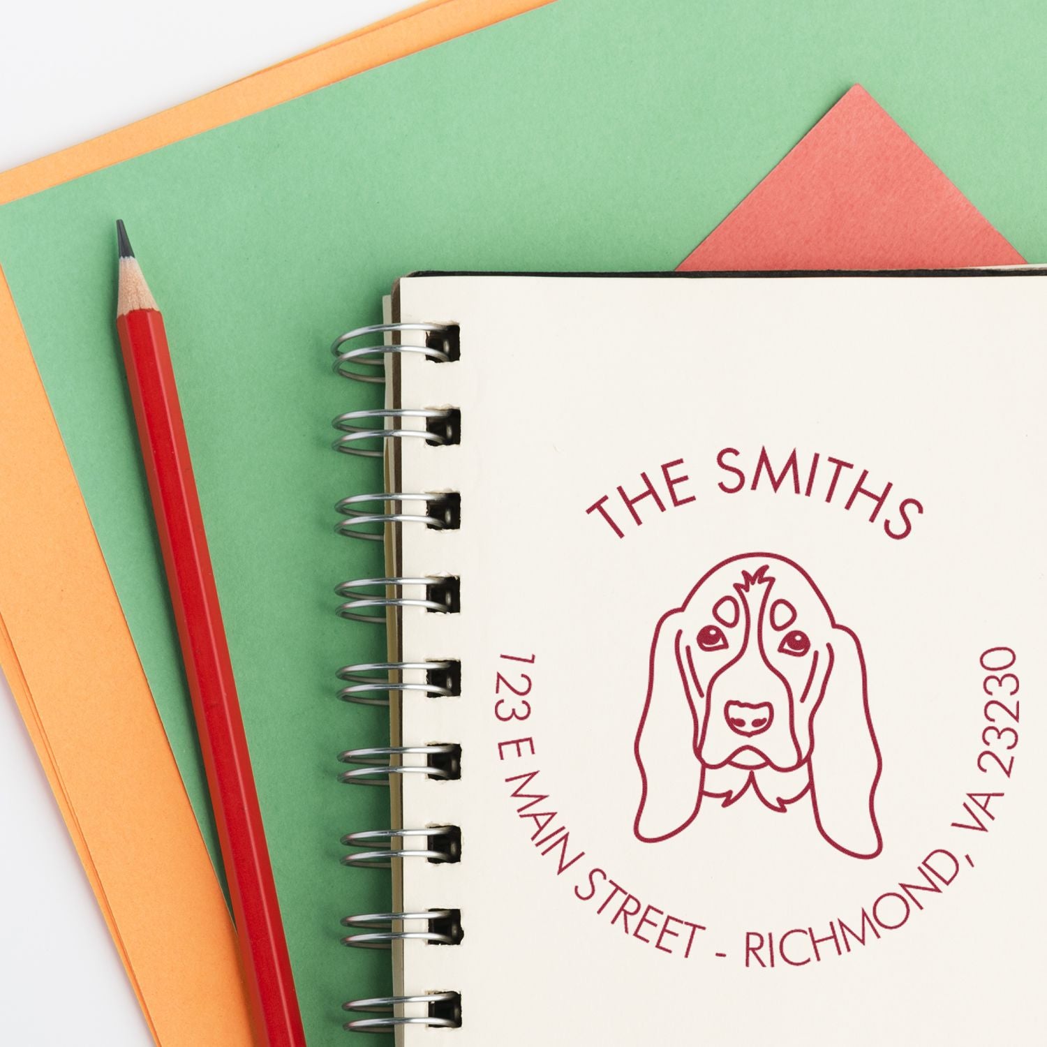 Slim Pre-Inked Basset Hound Personalized Home Address Stamp for Envelopes