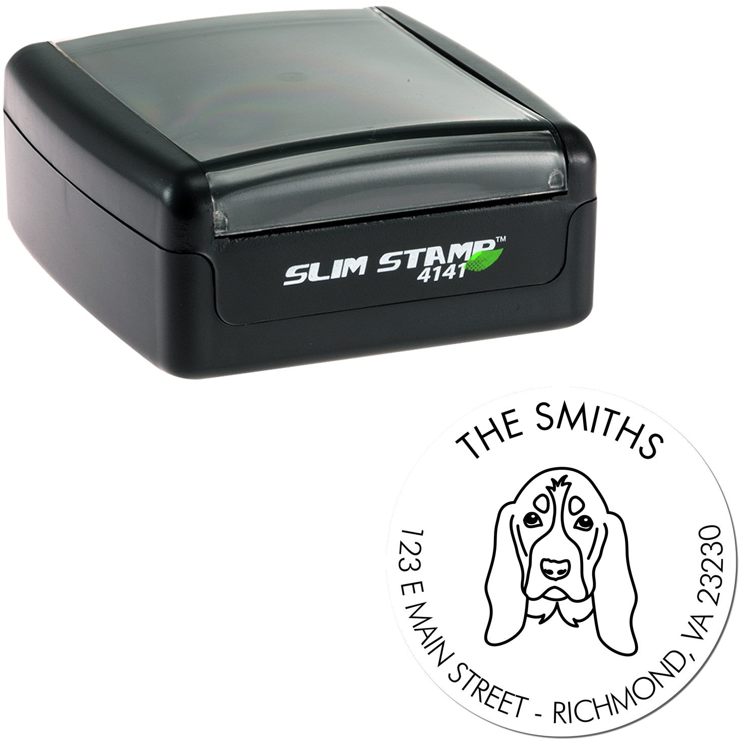 Slim Pre-Inked Basset Hound Personalized Home Address Stamp for Envelopes