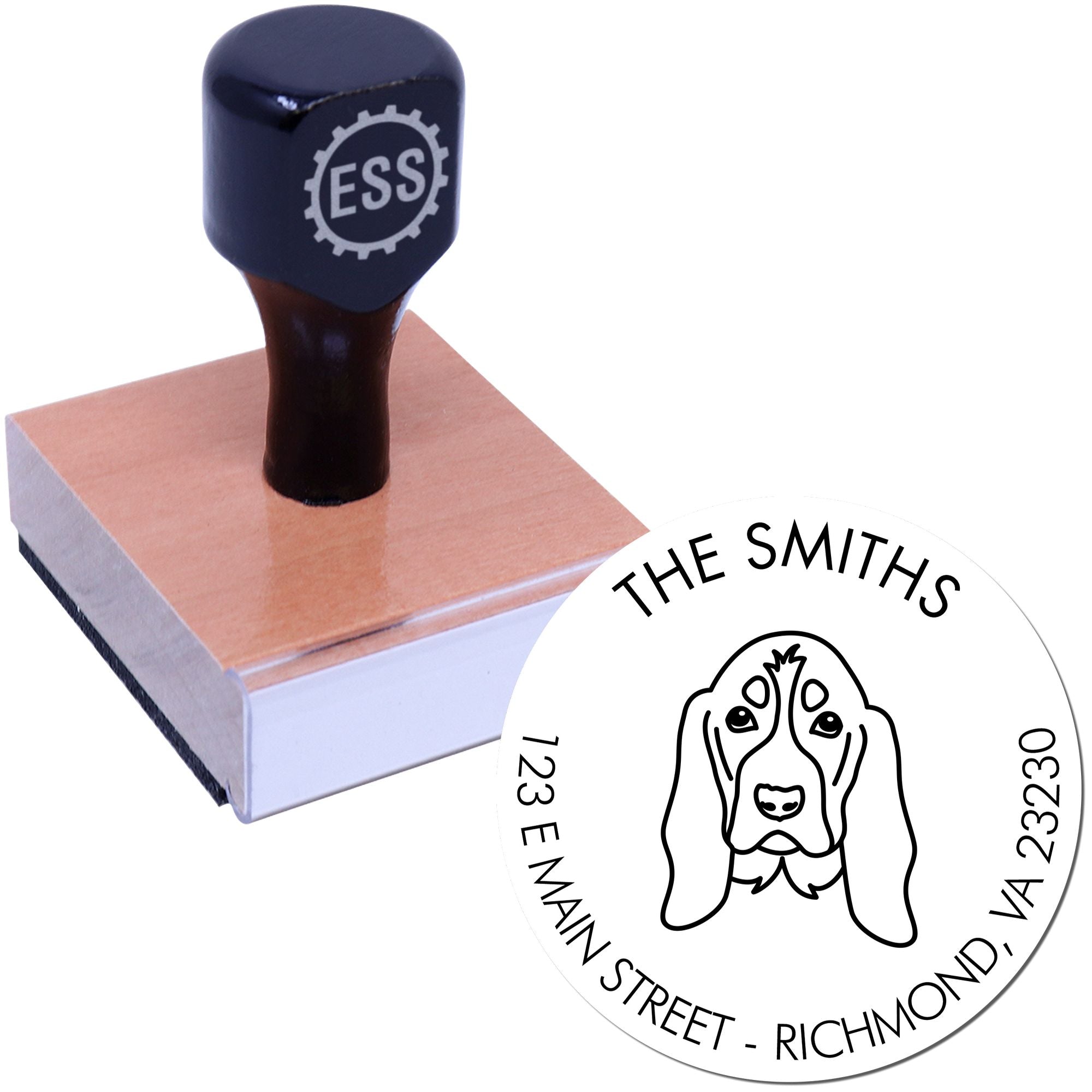 Wood Handle Basset Hound Custom Made Address Stamp for Envelopes