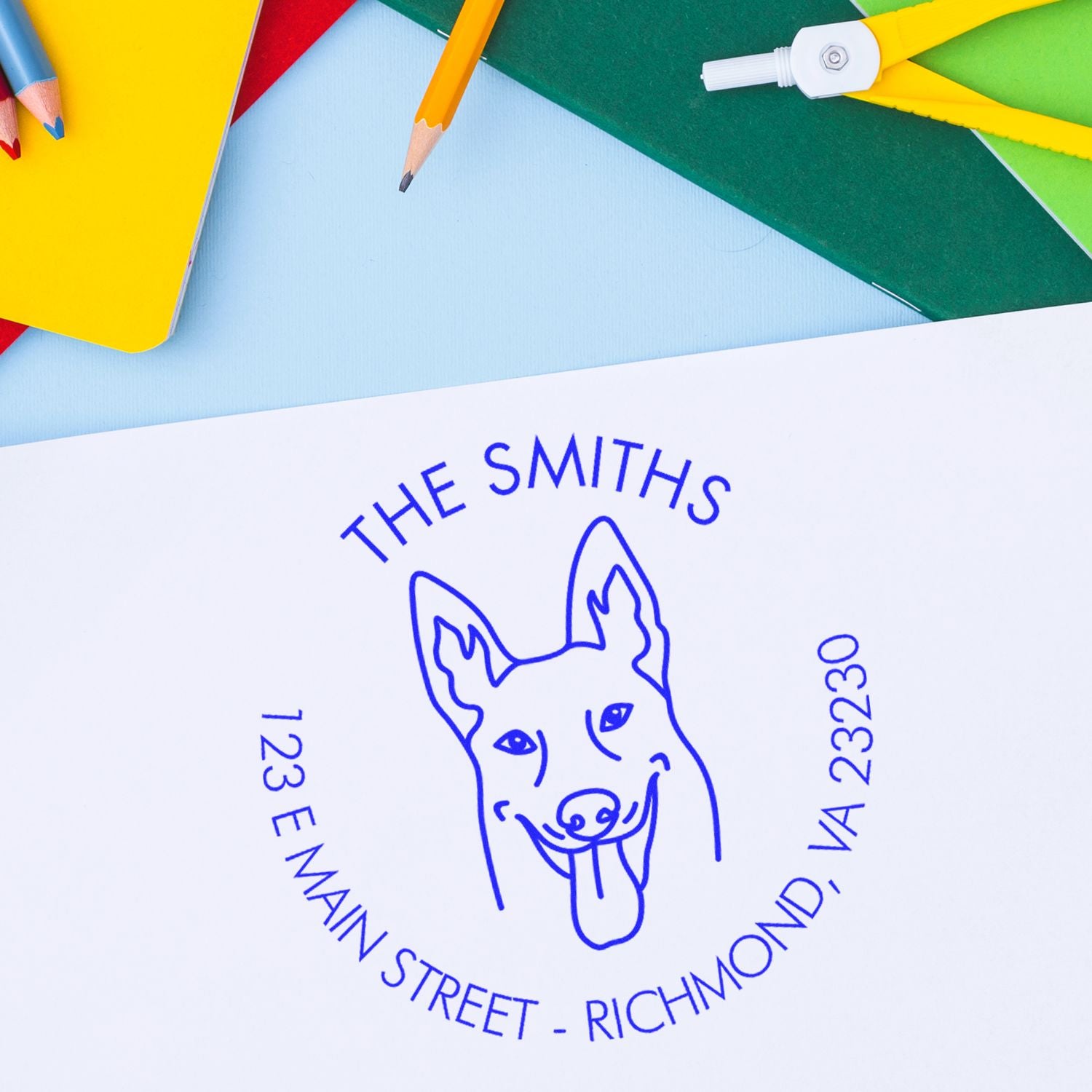 Slim Pre-Inked Belgian Malinois Personalized Mail Stamp for Envelopes