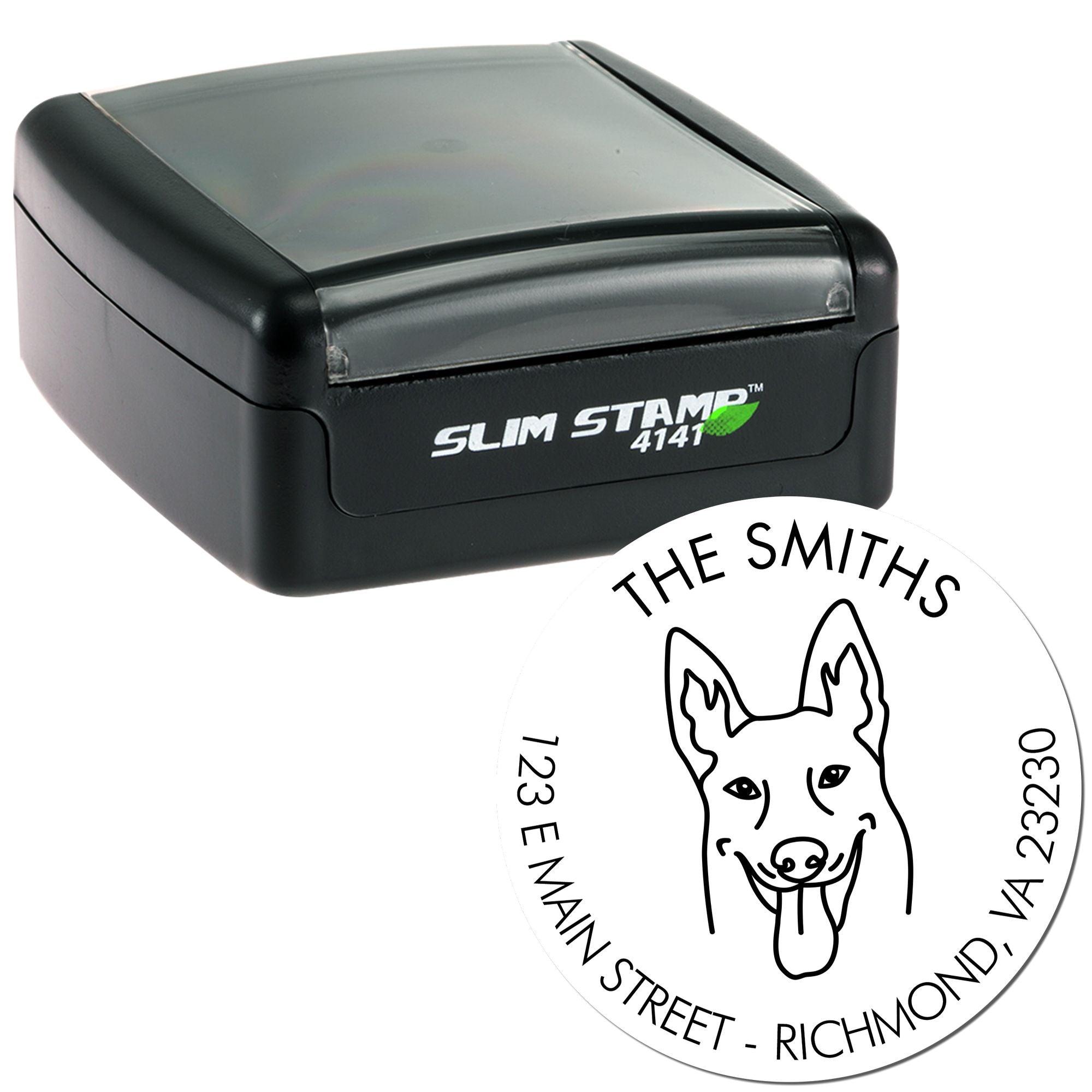 Slim Pre-Inked Belgian Malinois Personalized Mail Stamp for Envelopes