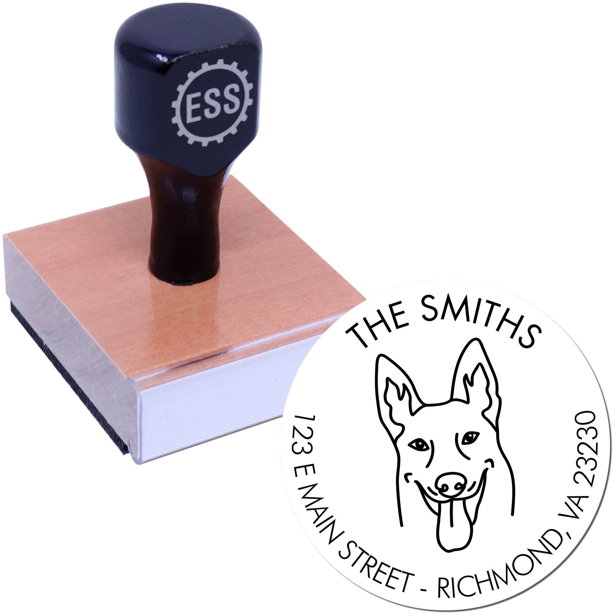 Wood Handle Belgian Malinois Custom Made High-Quality Address Rubber Stamp